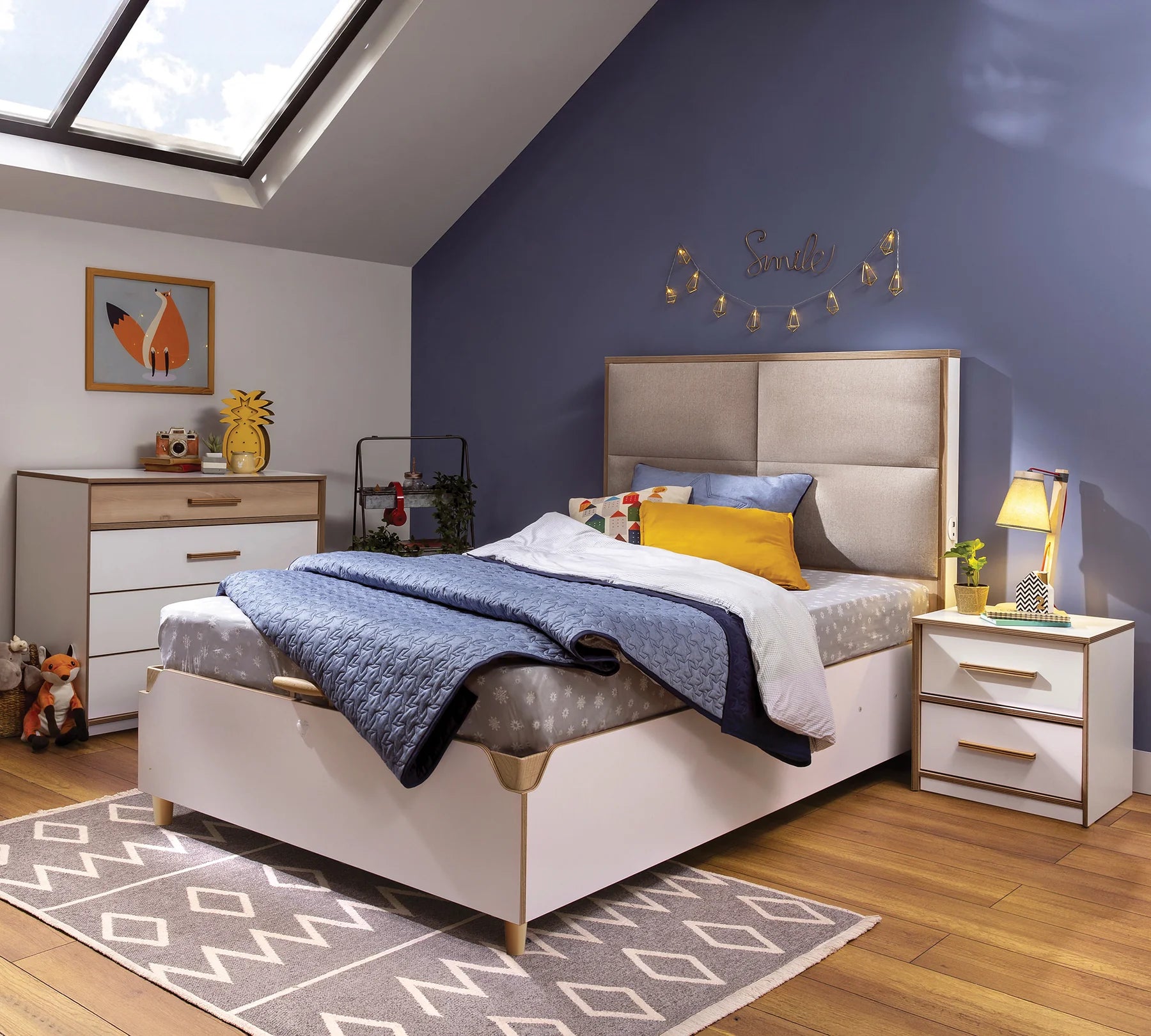 Легло «Modera New» + табла - с място за съхранение, повдигащ механизъм