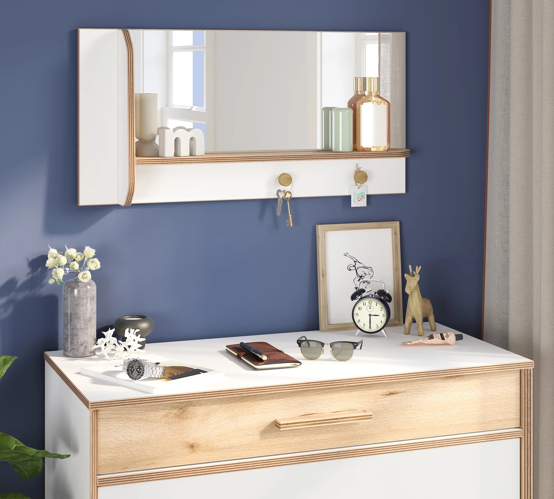 Огледало «Modera» + рафт и закачалка, размер 80х39х11см