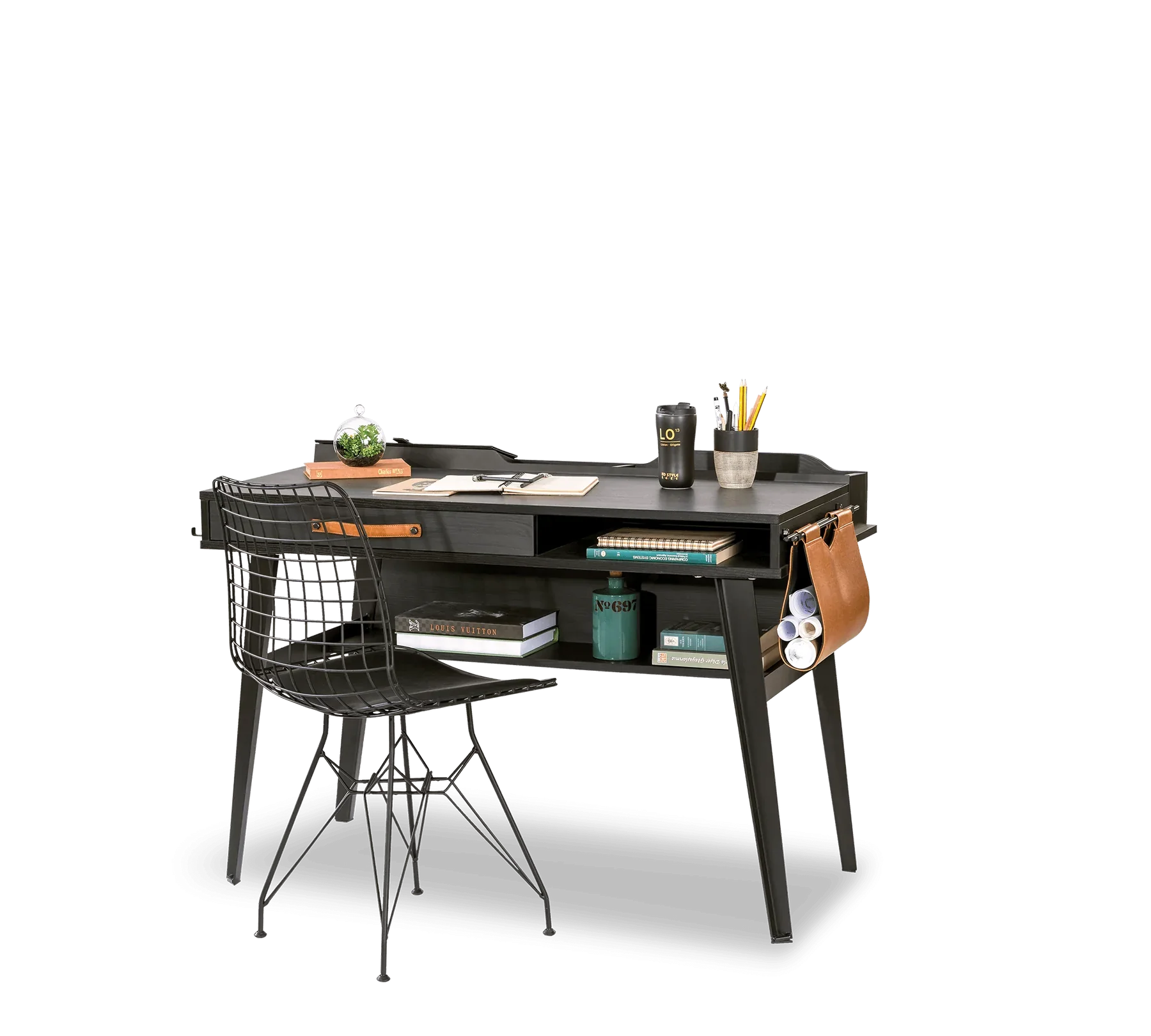 Бюро «Dark Metal» с USB зарядна станция, размер 114x80x63