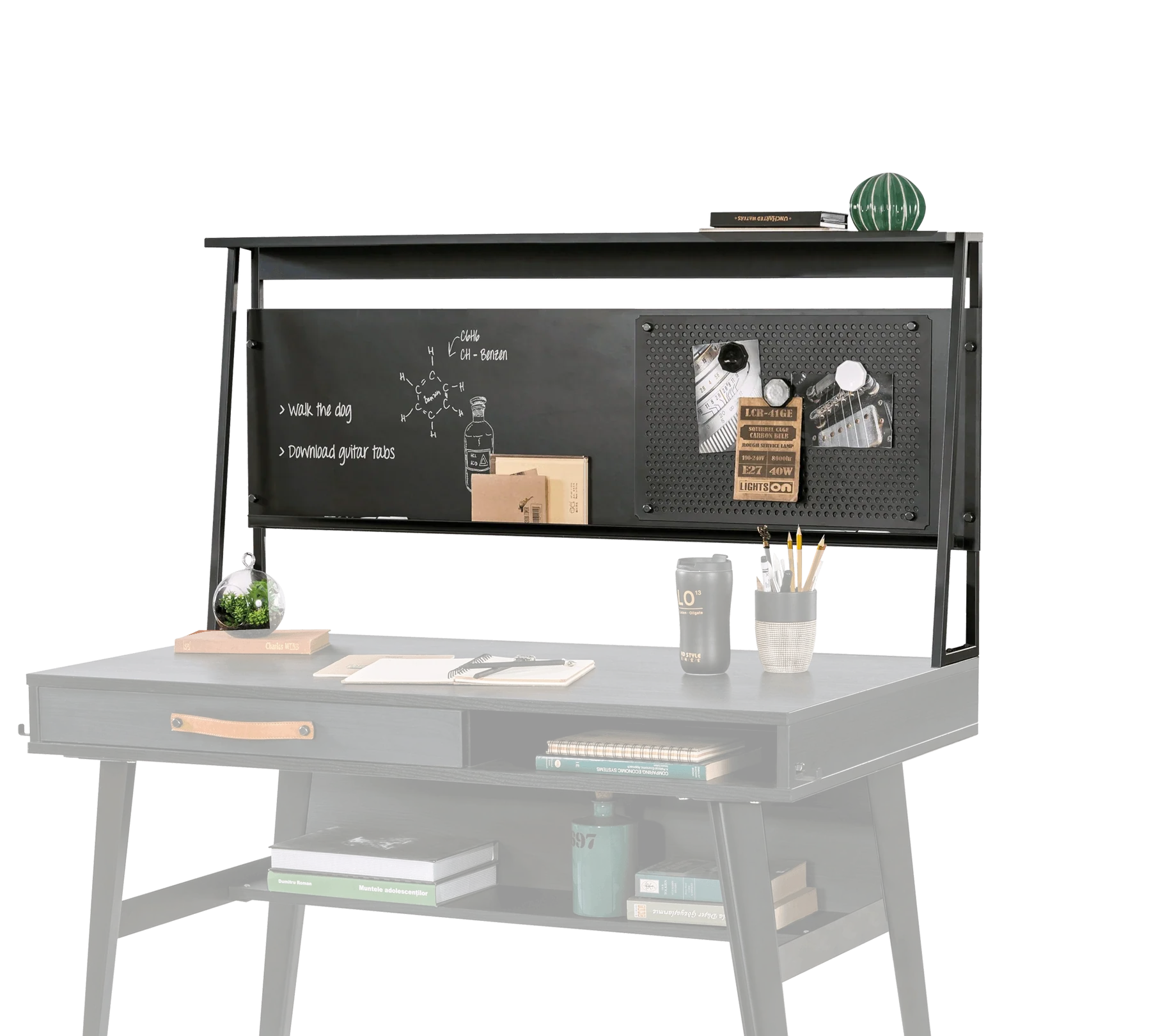 Надстройка за бюро «Dark Metal Line» + органайзери, размер 120х57х16см