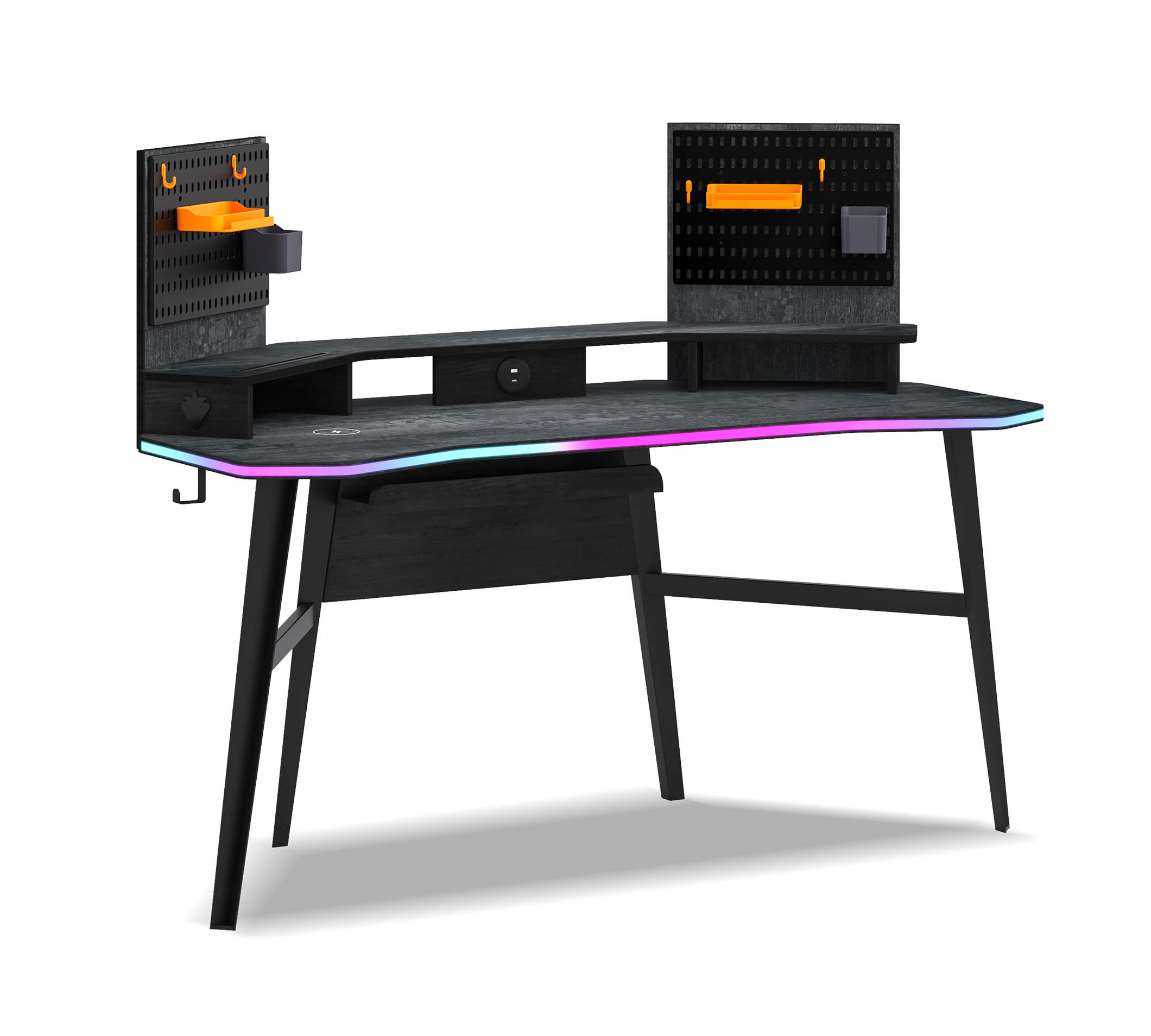 Геймърско бюро «Dark Metal» с LED осветление, USB зарядна станция, размер 142х154х72см