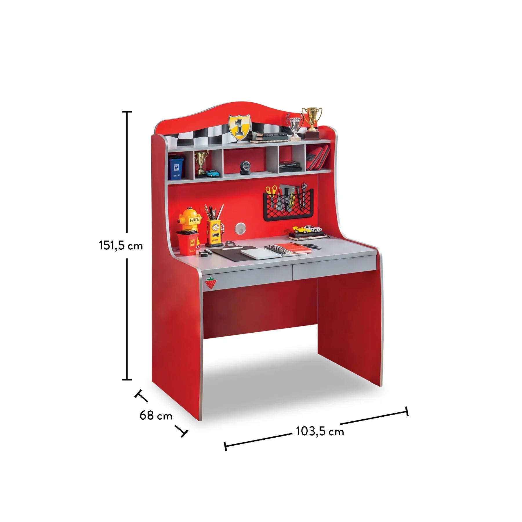 Бюро с надстройка «Race Cup» + чекмеджета и надстройка с рафтове, размери 103х151х68см