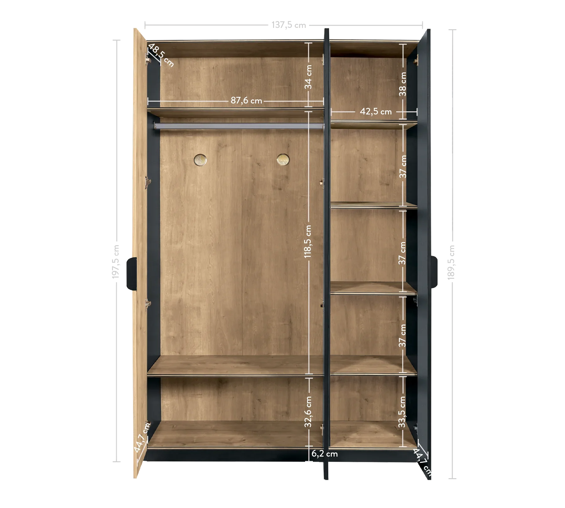 Трикрилен гардероб «Black Line» - ширина 137см