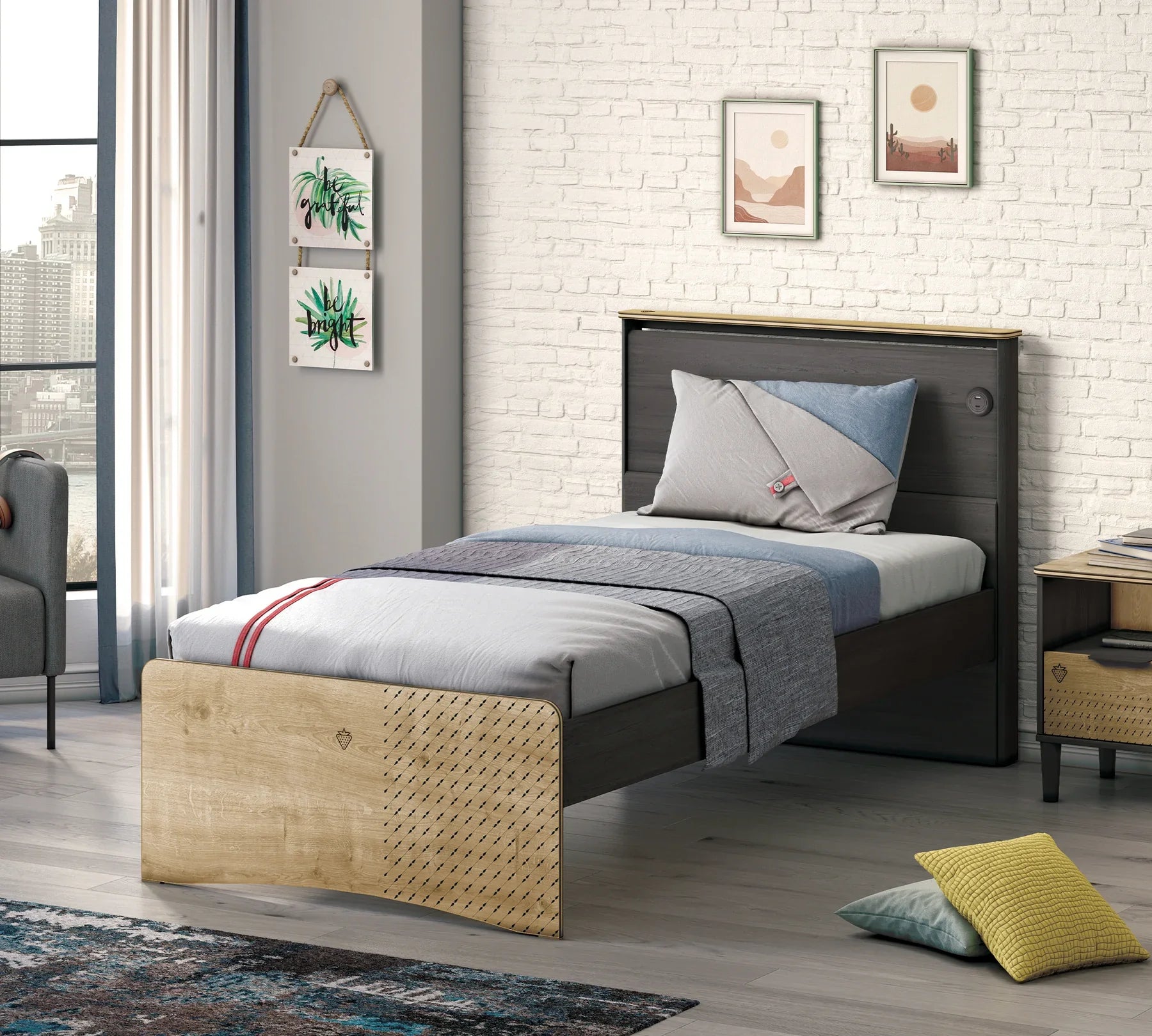 Табла за легло «Black» с USB зарядна станция