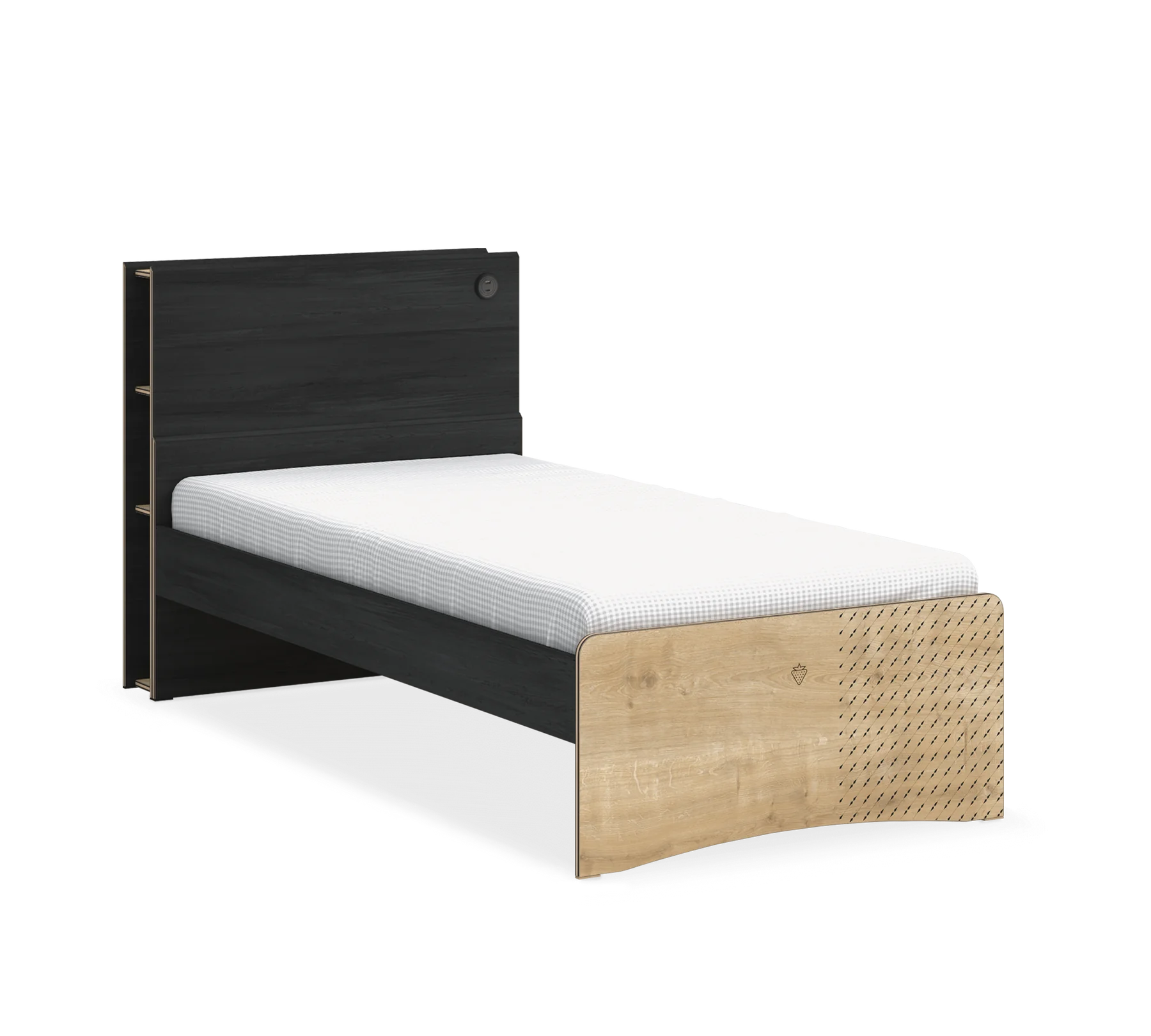 Табла за легло «Black» с рафтове за книги, с USB зарядна станция