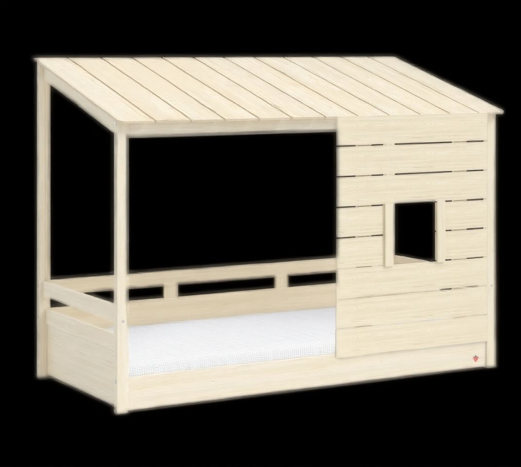 Легло - къщичка «Montes Natural» с покрив и прозорец, за матрак 90х200см