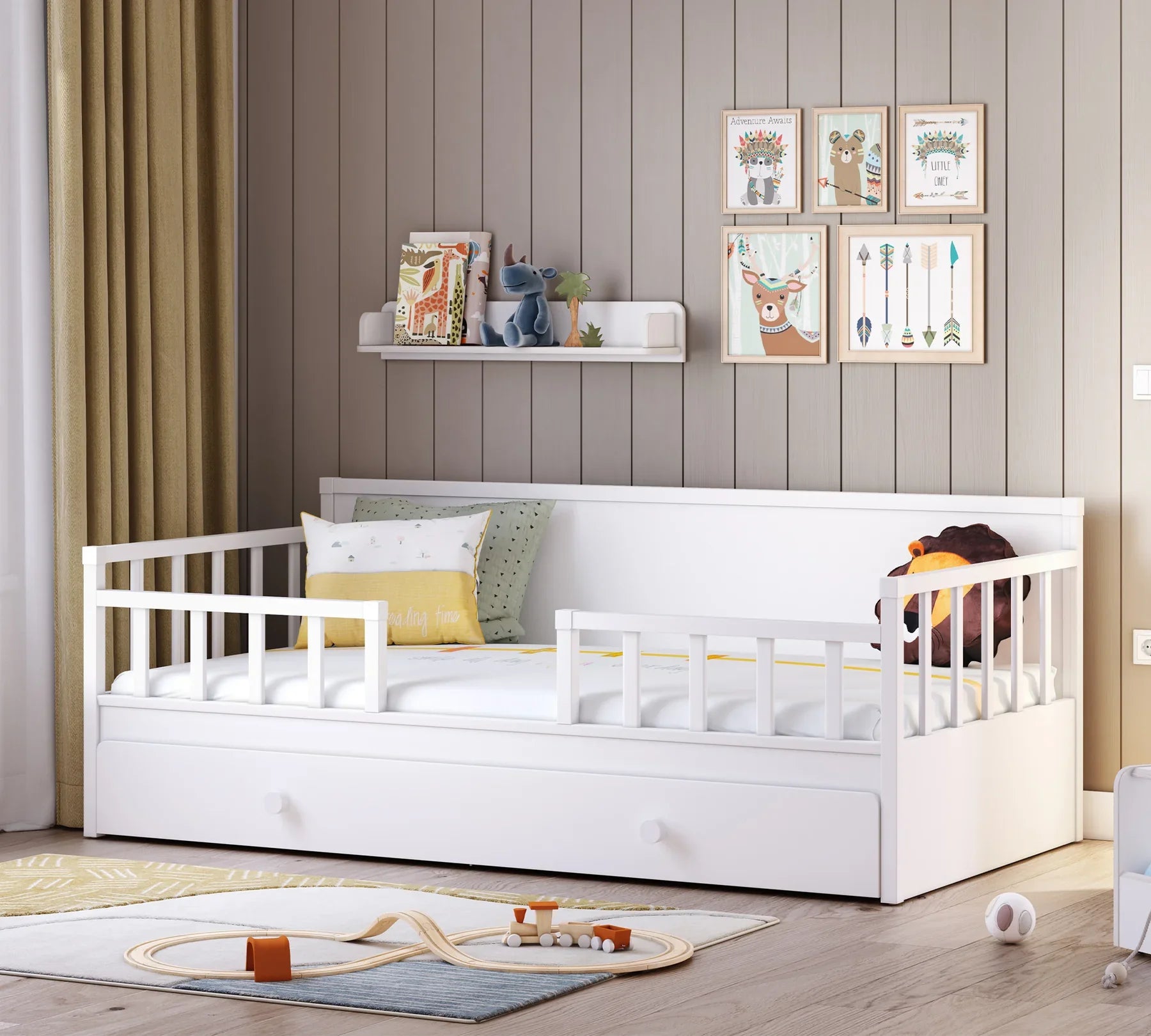 Дневно легло «Montes White» с регулираща се преграда, за матрак 100х200см