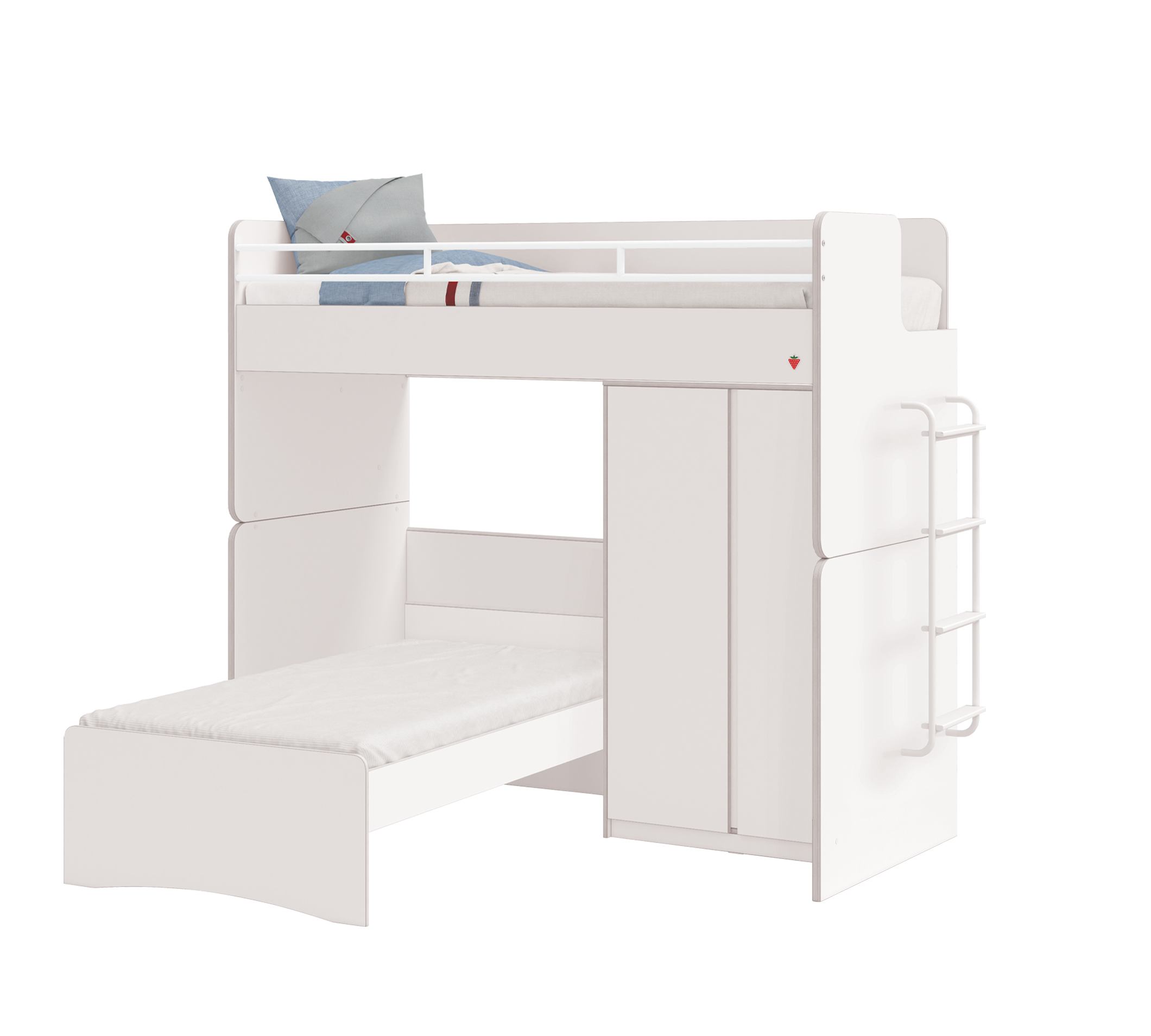 Модулно двуетажно легло «Studio White» - Сет 4, с две легла, гардероб и стълби