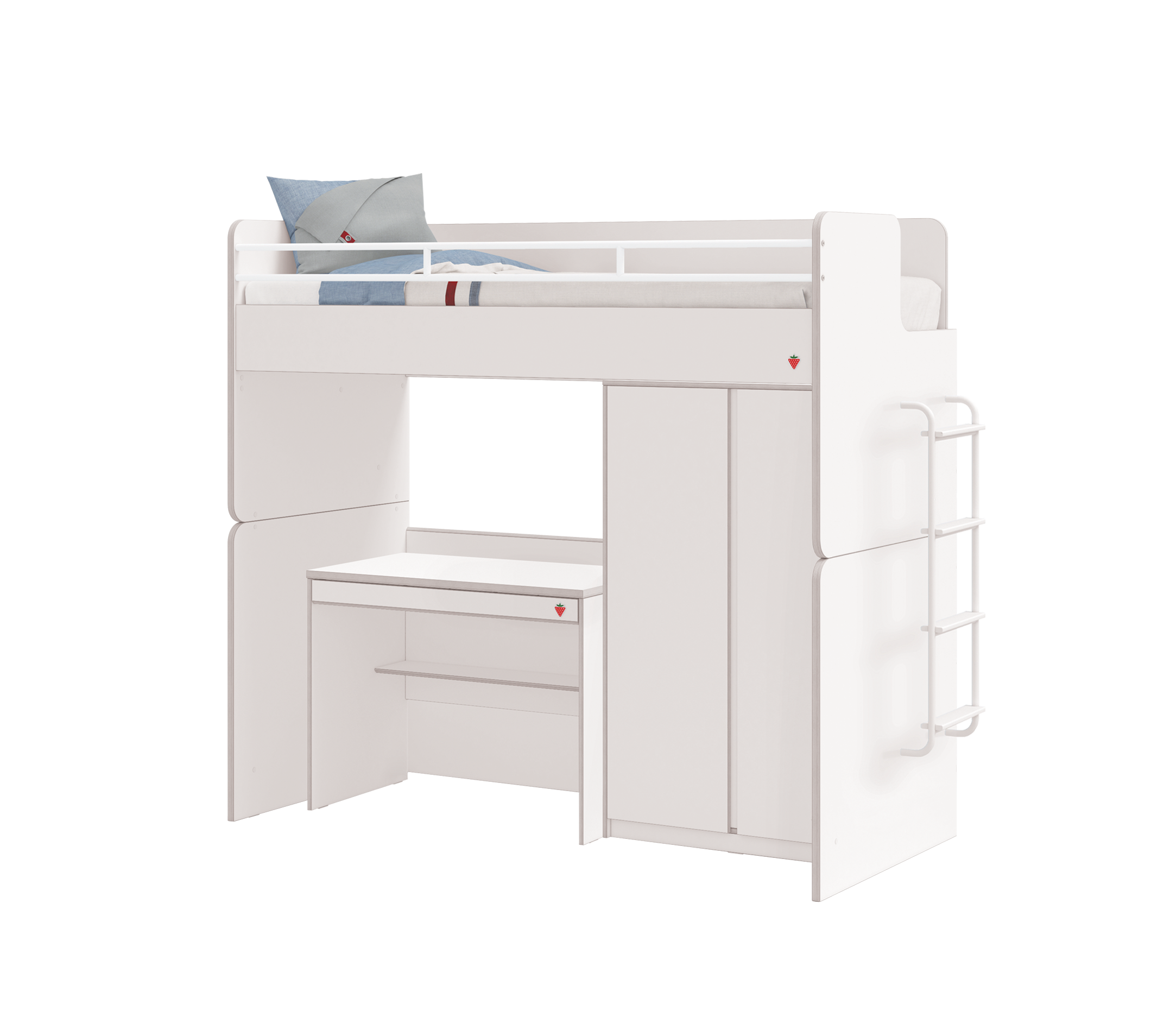 Модулно двуетажно легло «Studio White» - Сет 6, с легло, бюро и гардероб