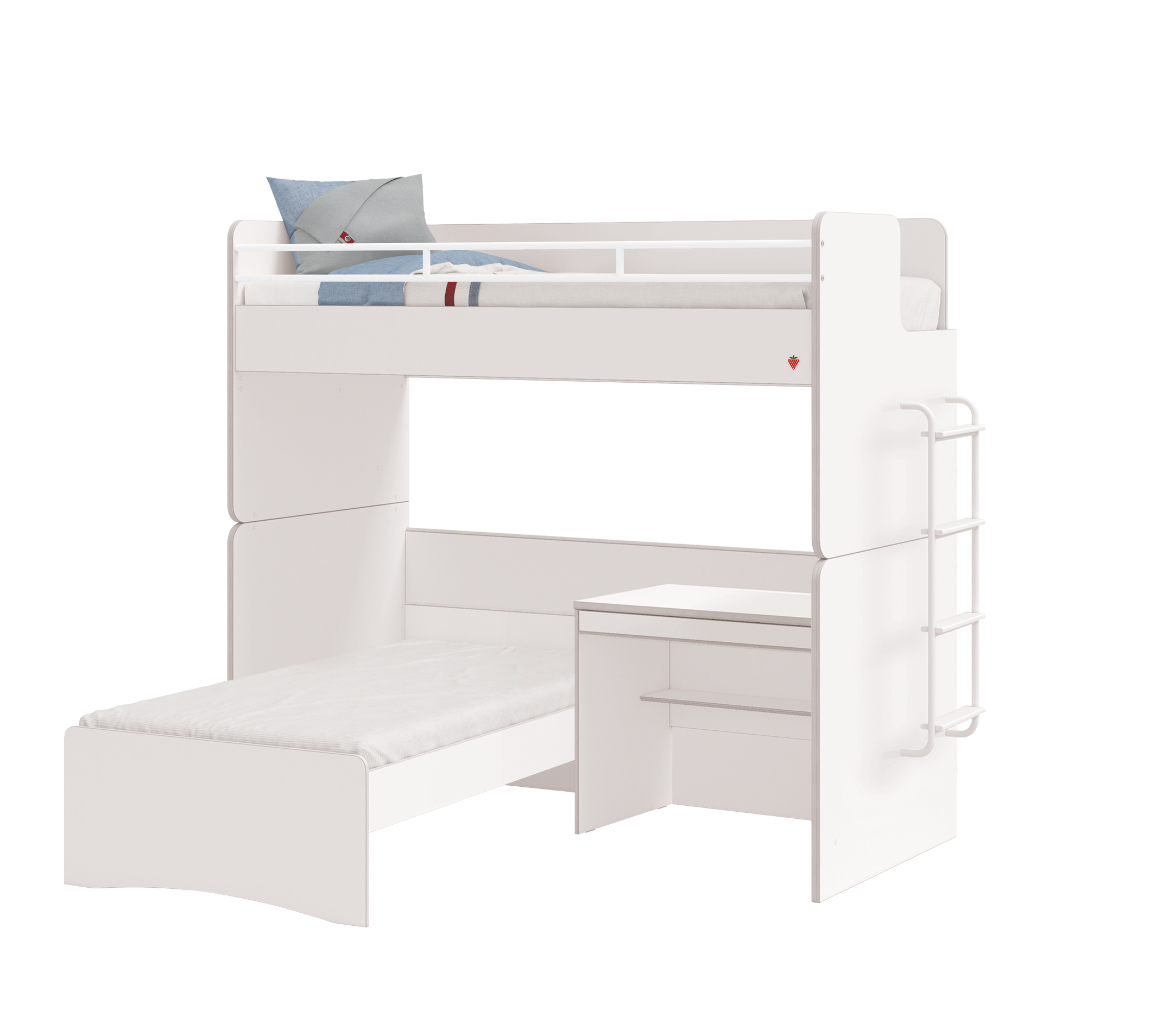 Модулно двуетажно легло «Studio White» Сет 8, с две легла, бюро и стълби