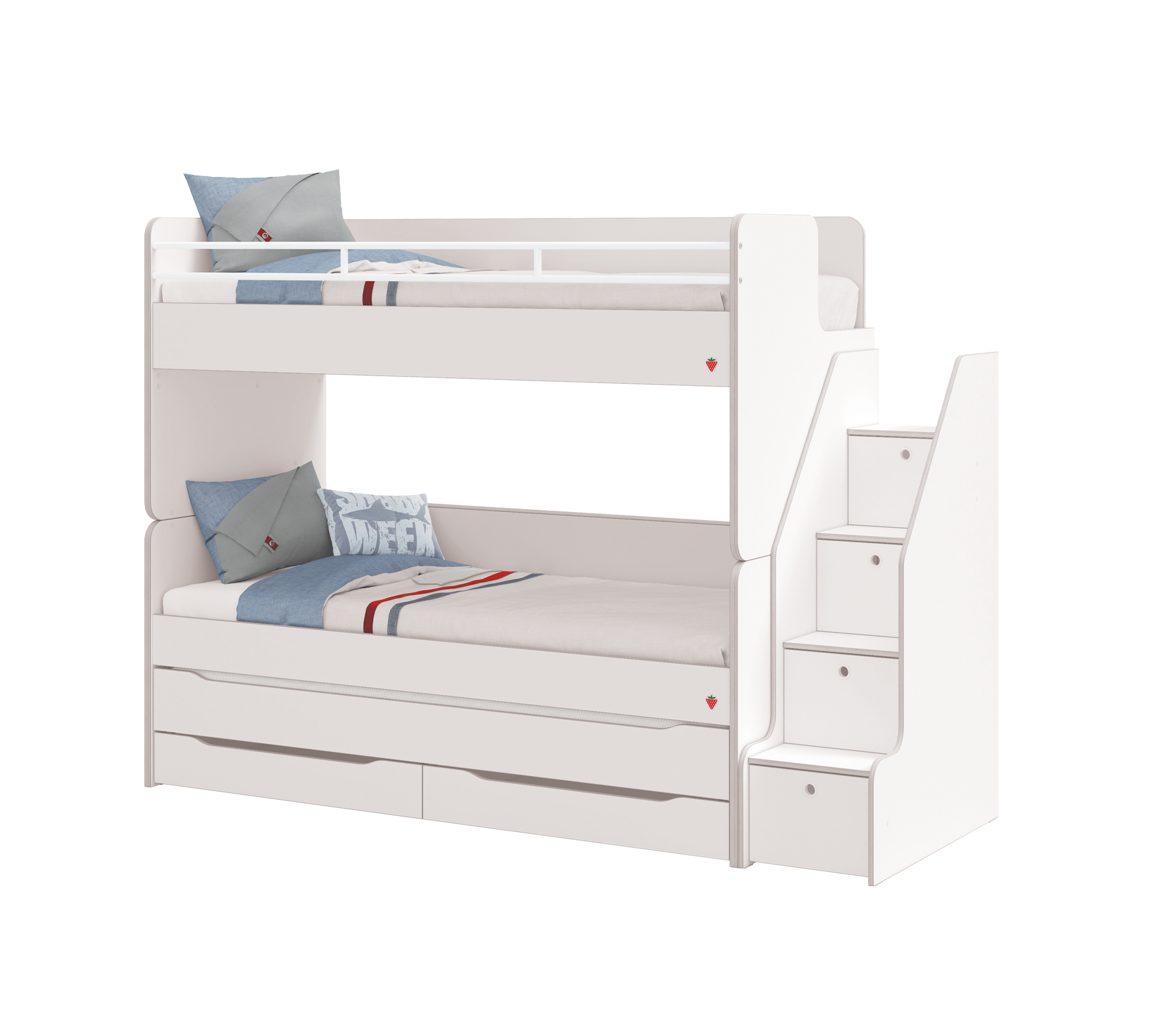 Модулно двуетажно легло «Studio White» - Сет 1, с три легла и стълби с чекмеджета