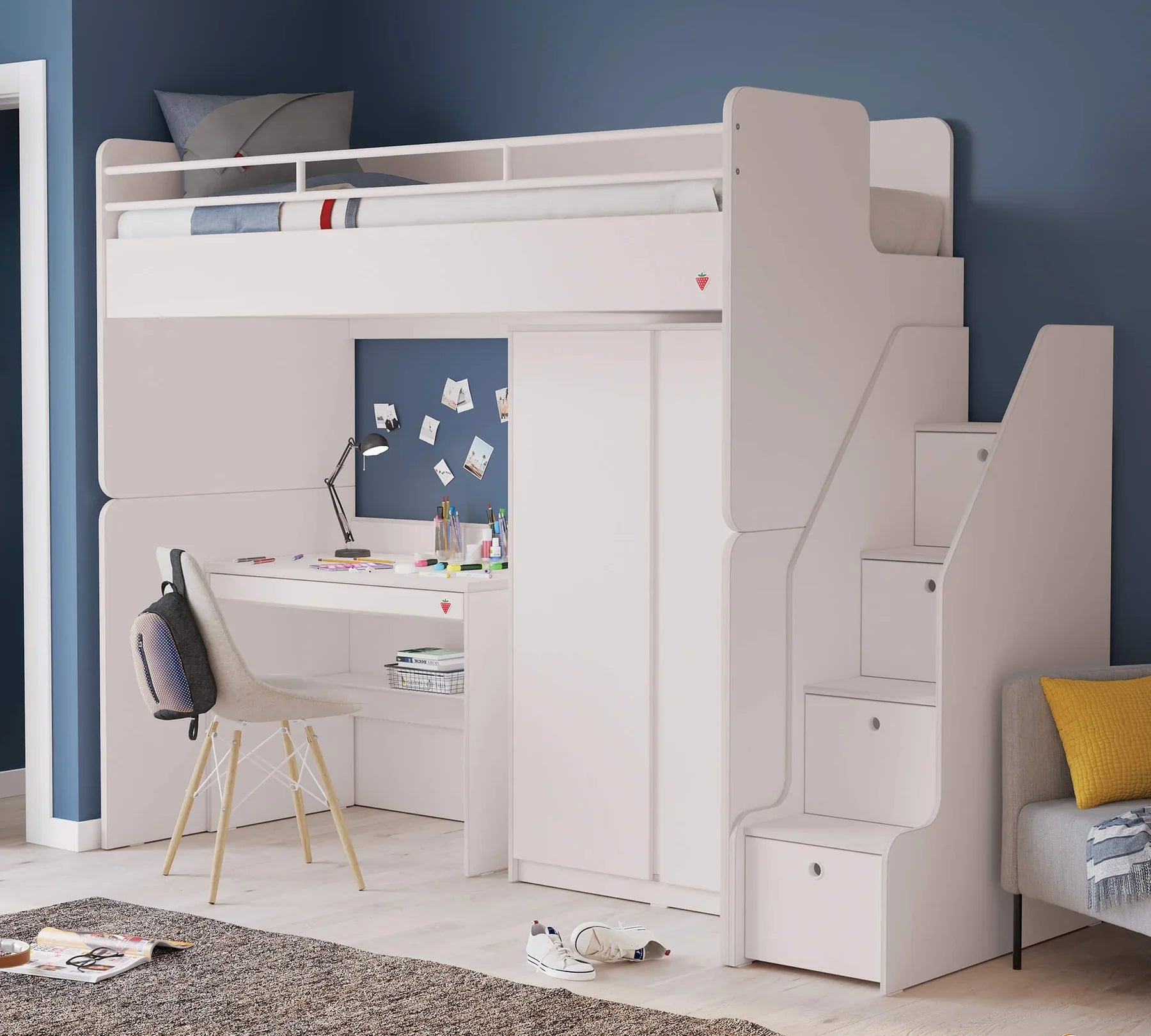 Стълби с чекмеджета за модулно двуетажно легло «Studio White»