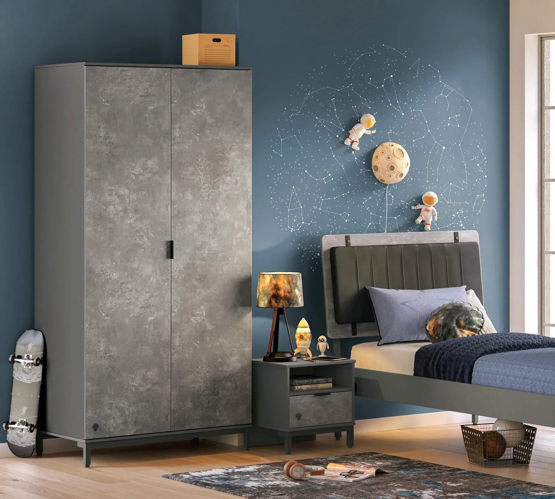 Двукрилен гардероб «Space Gray» - рафтове, ширина 104см