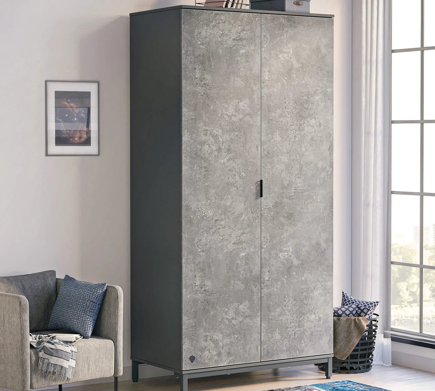 Двукрилен гардероб «Space Gray» - рафтове, ширина 104см