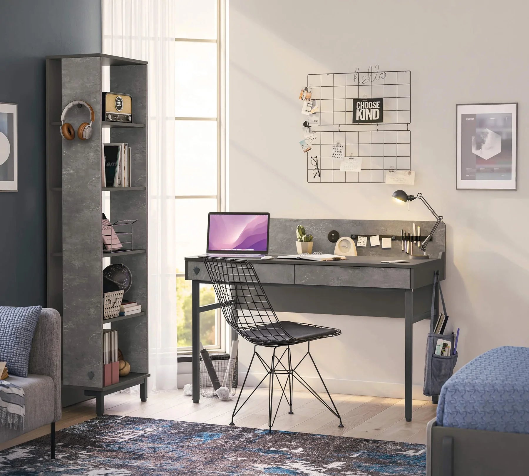 Бюро «Space Gray» с USB зарядна станция, размер 128x96x61