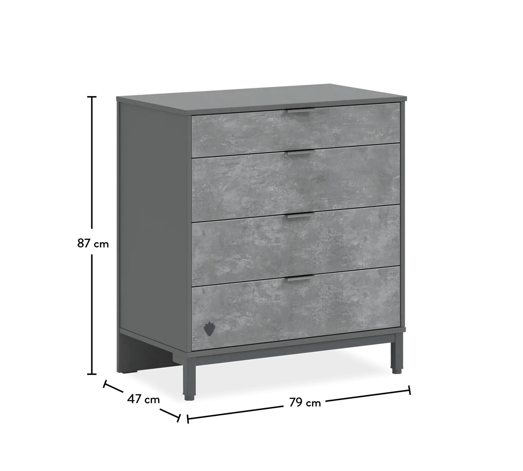 Скрин «Space Gray» с четири чекмеджета, размер 79х87х46см