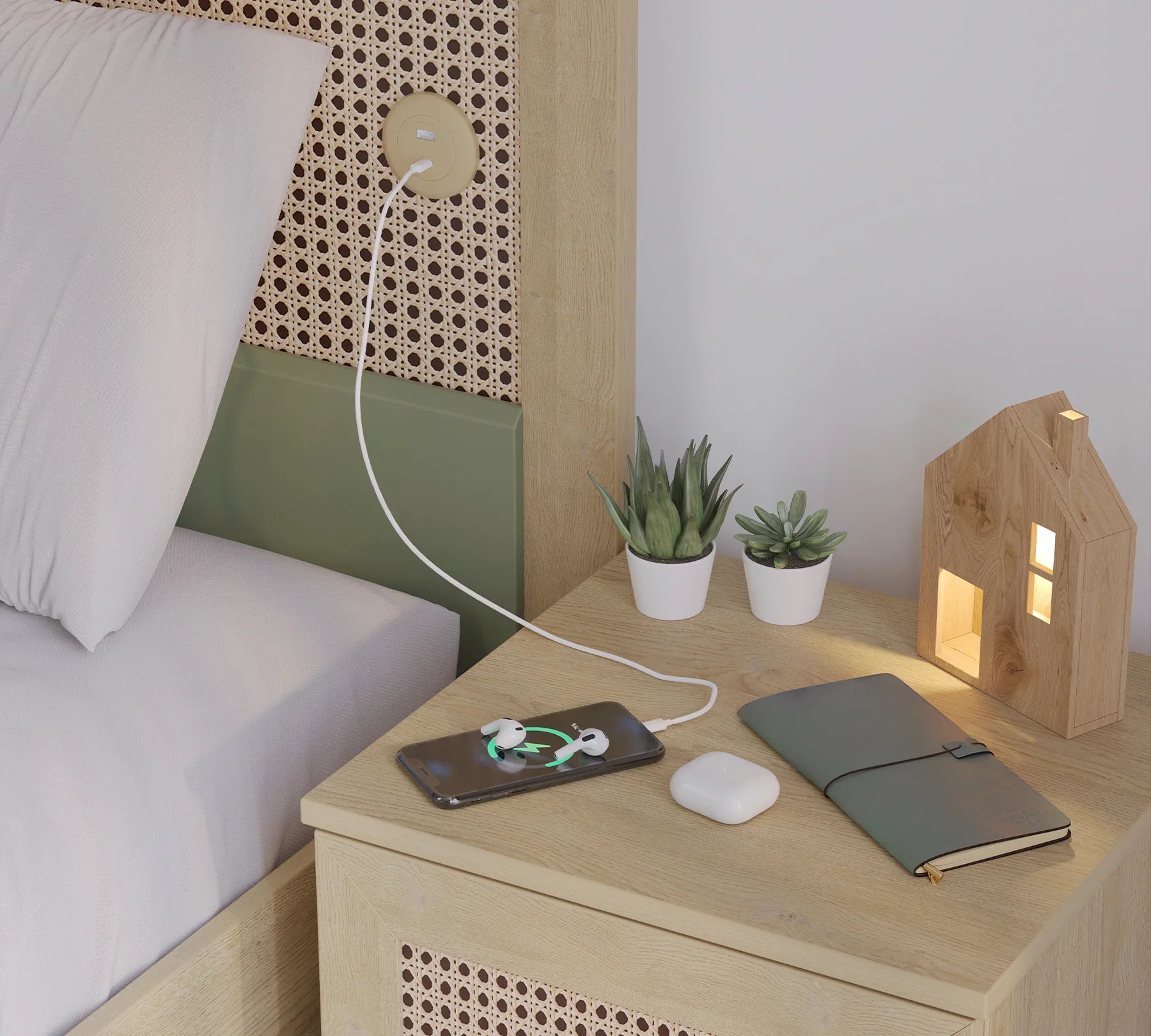 Табла за легло «Loof» с USB зарядна станция