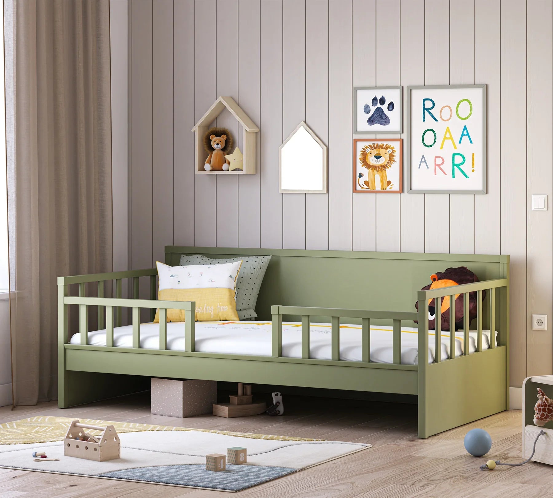 Дневно легло, цвят Зелен - с регулираща се преграда, за матрак 100х200см