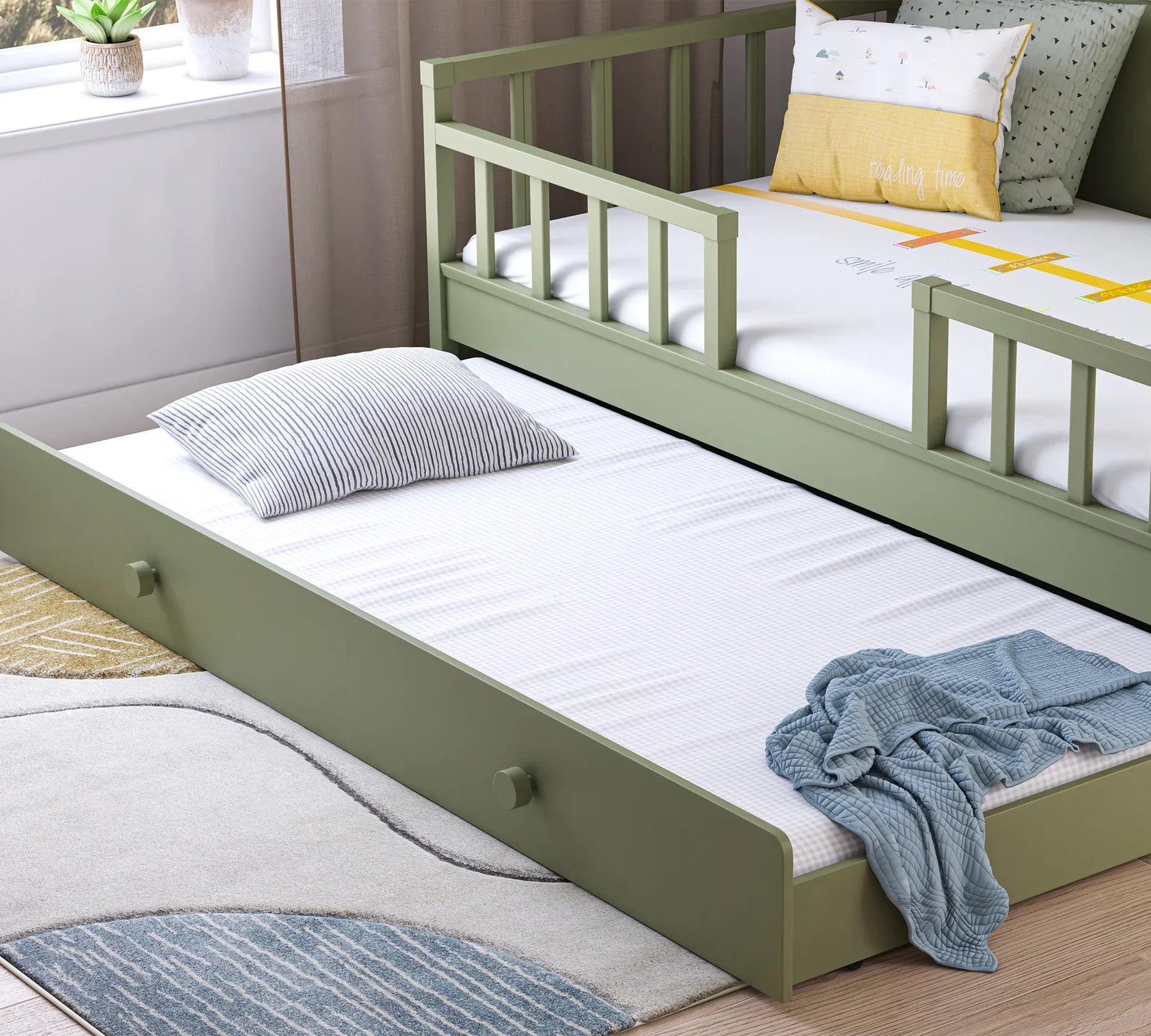 Издърпващо се легло, цвят Зелен - за дневно легло, за матрак 90х190см