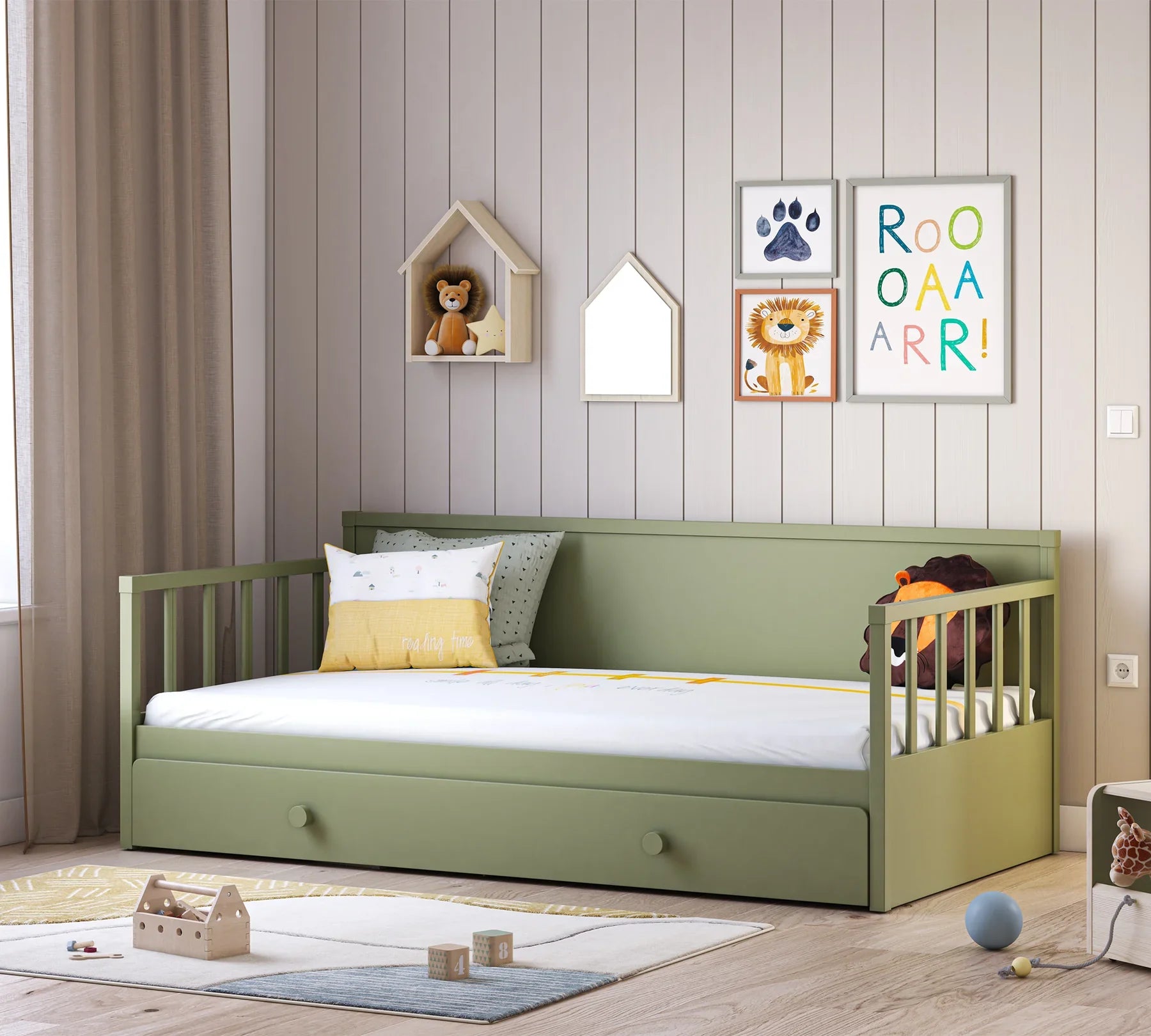 Издърпващо се легло, цвят Зелен - за дневно легло, за матрак 90х190см