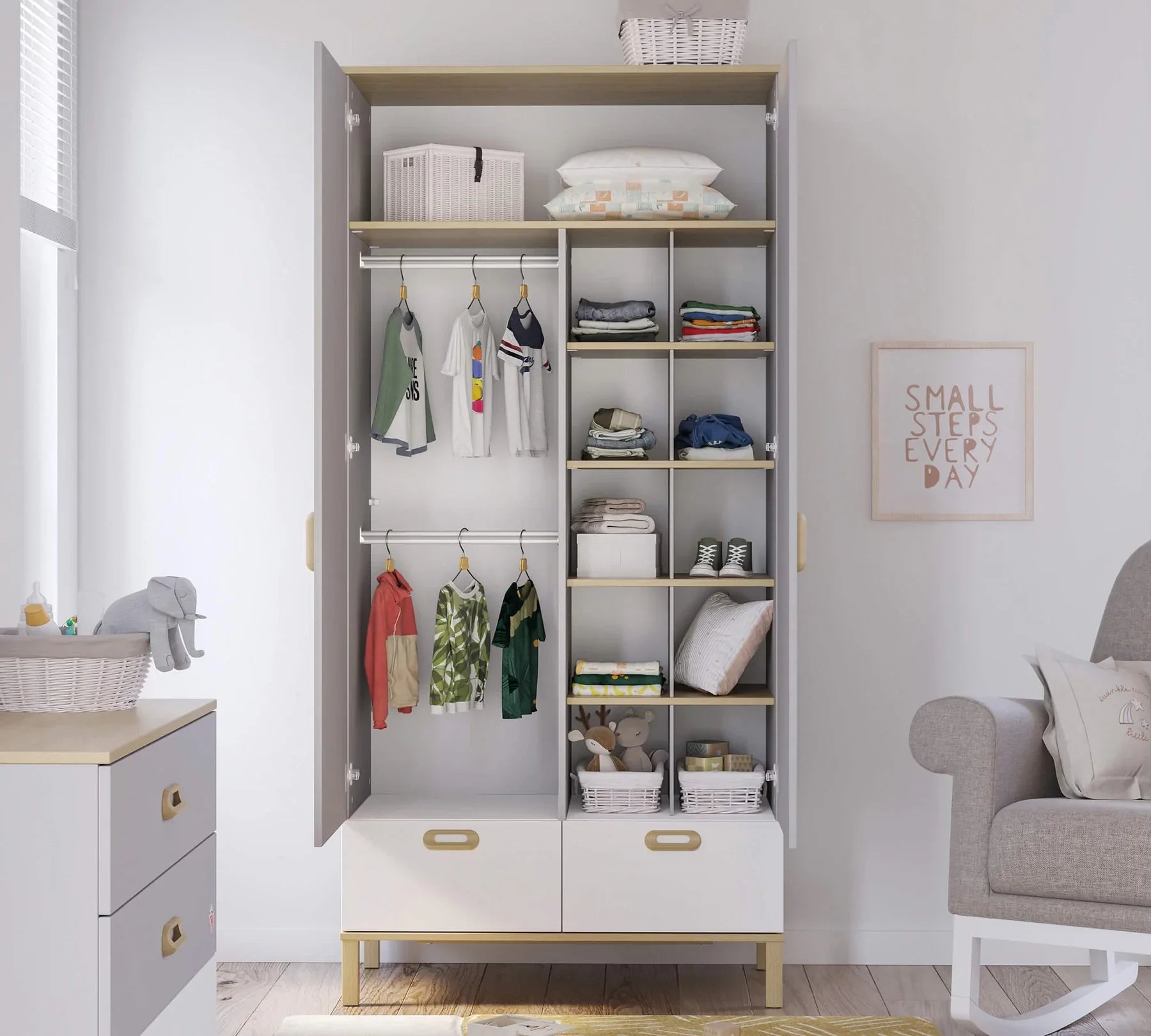 Двукрилен гардероб «Mino» - чекмеджета, ширина 95см