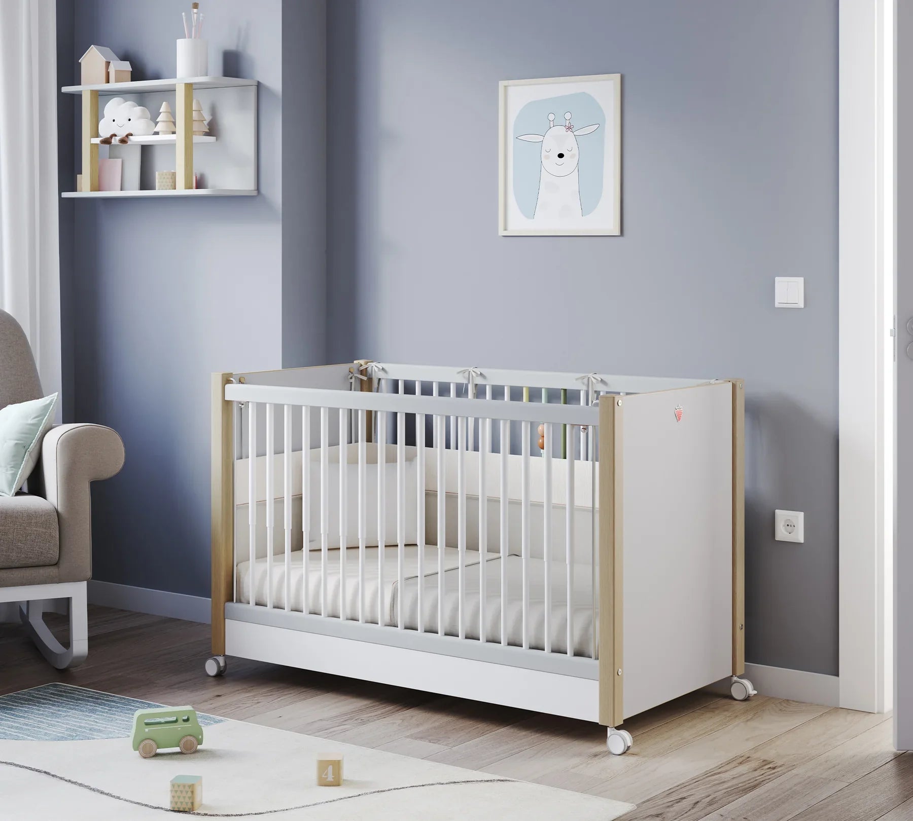 Бебешка кошара «Baby Mino» с въртящи колелца и подвижна преграда, за матрак 60х120см