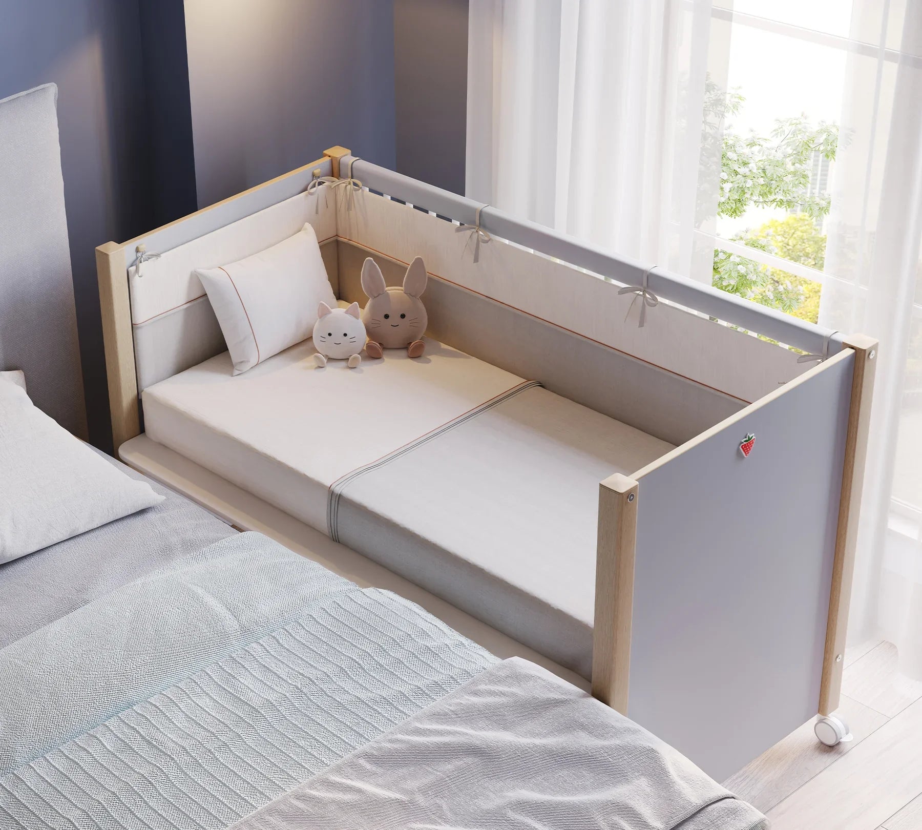 Бебешка кошара «Baby Mino» с въртящи колелца и подвижна преграда, за матрак 60х120см