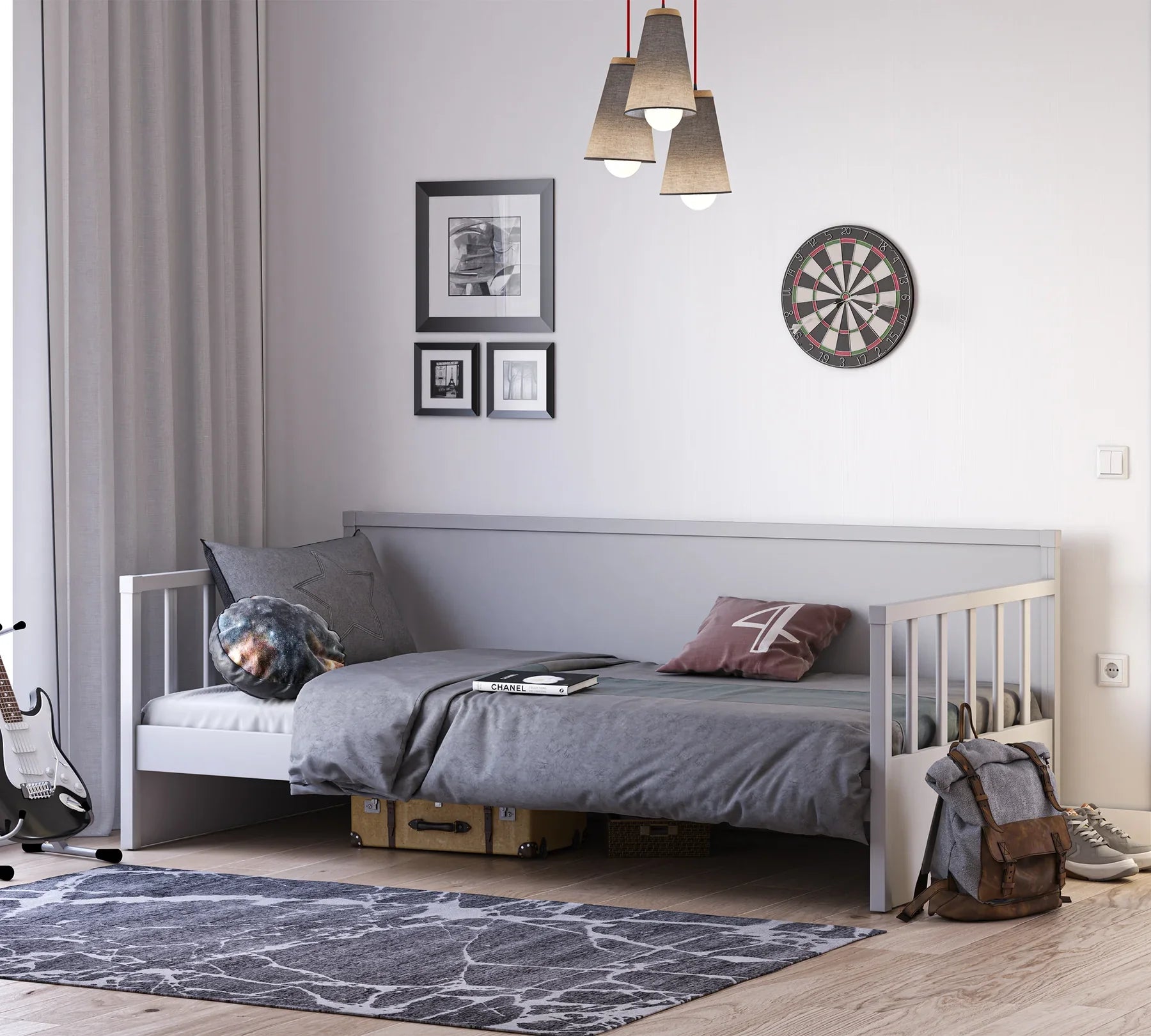 Дневно легло, цвят Сив - с регулираща се преграда, за матрак 100х200см