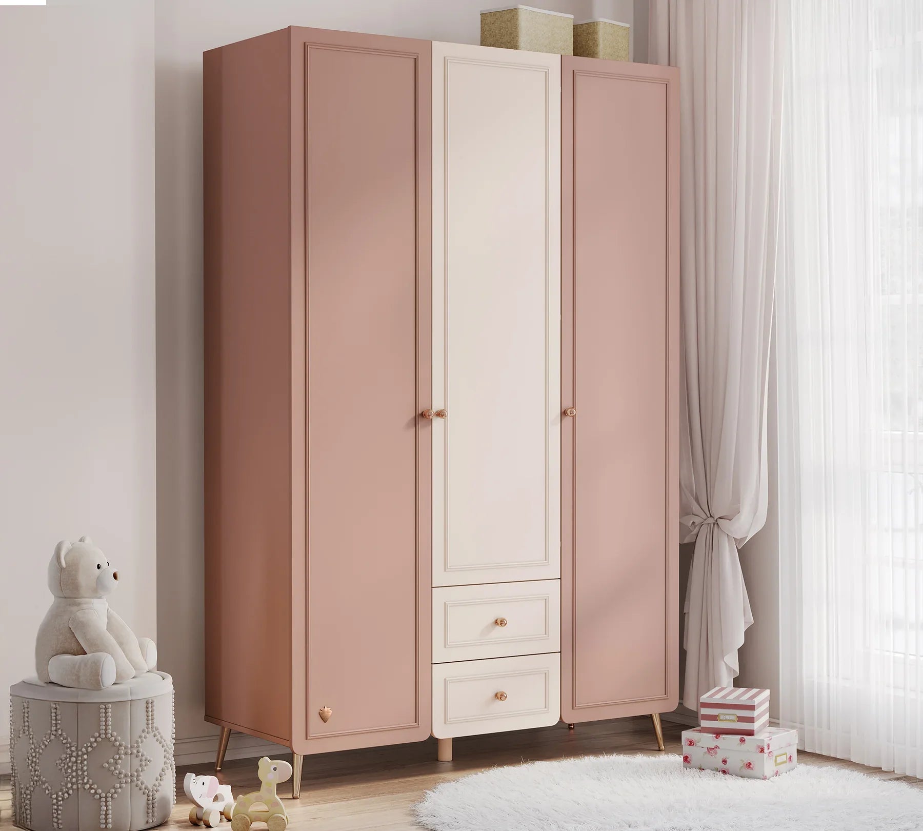 Трикрилен гардероб «Elegance baby» + огледало, ширина 129см