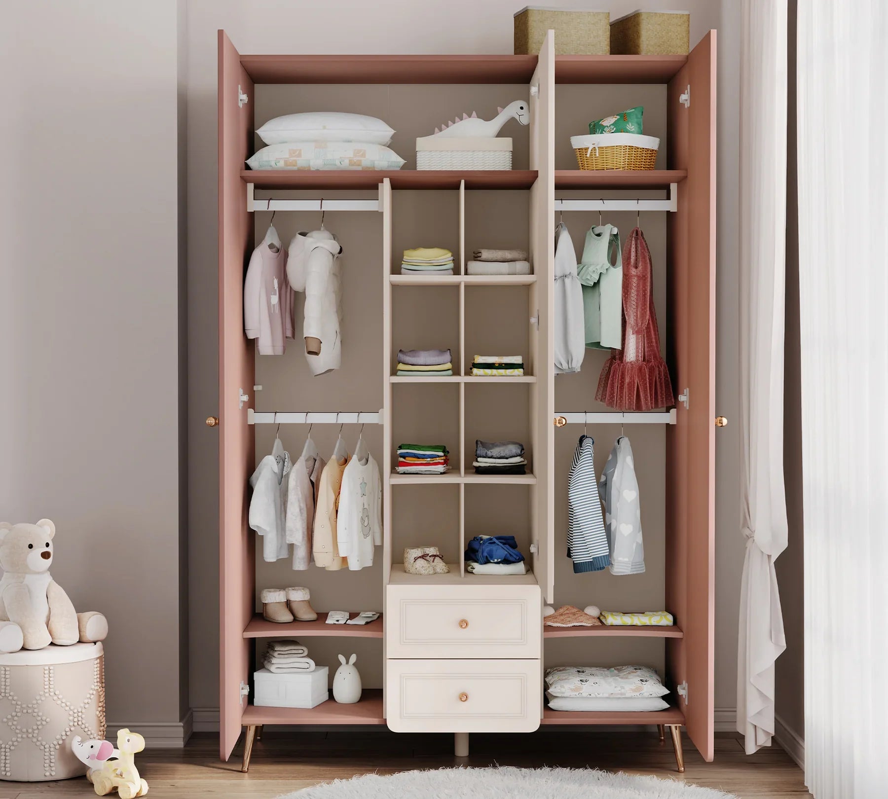 Трикрилен гардероб «Elegance baby» + огледало, ширина 129см