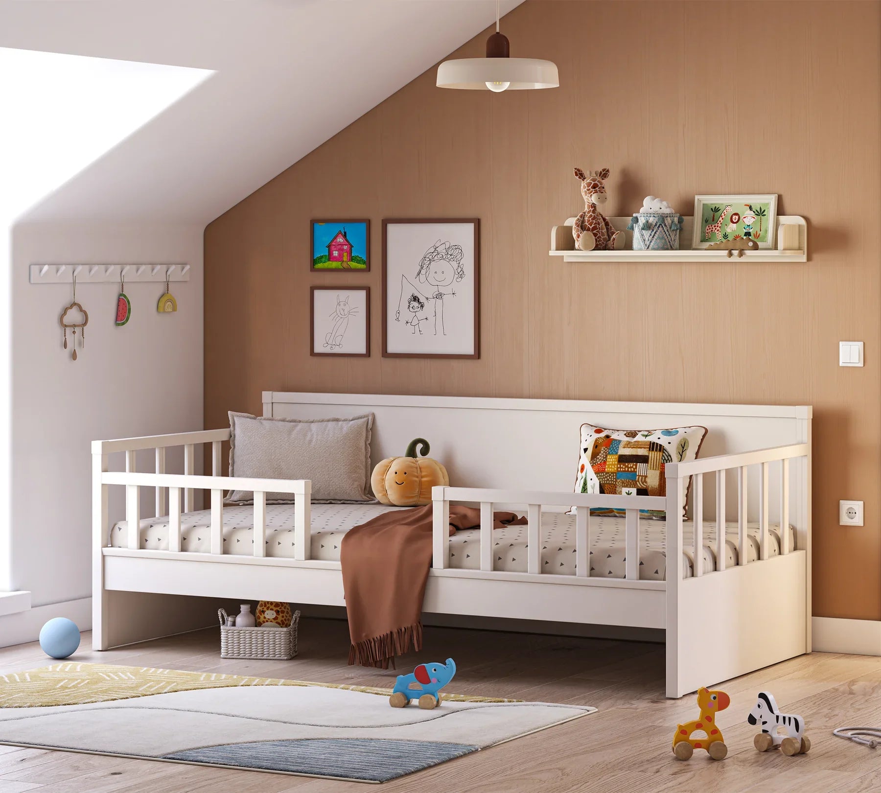 Дневно легло, цвят Крем - с регулираща се преграда, за матрак 100х200см