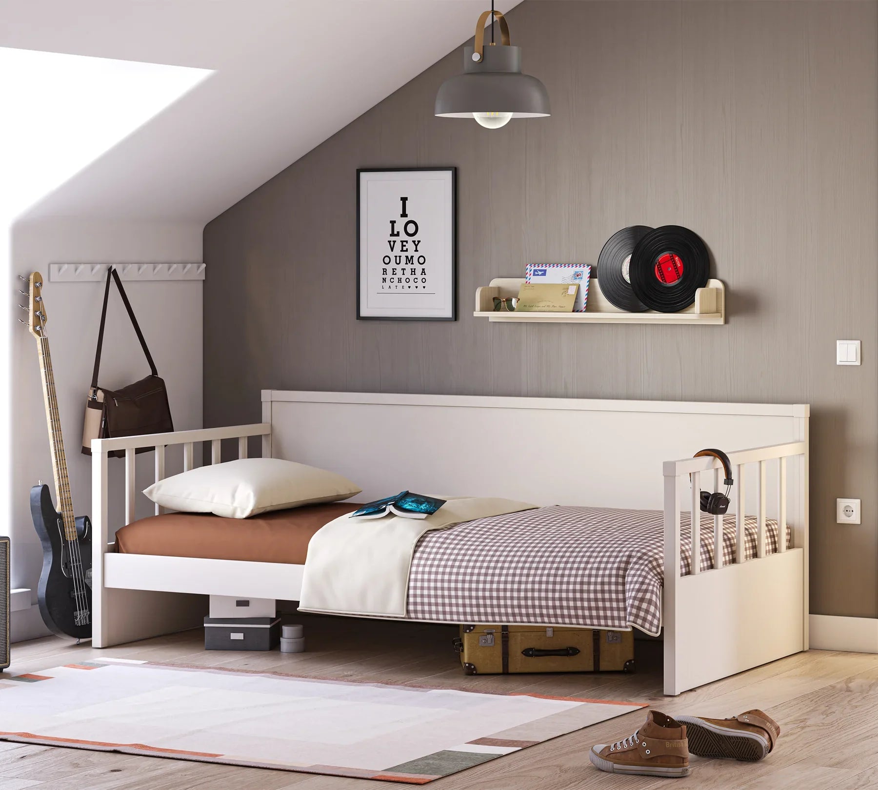 Дневно легло, цвят Крем - с регулираща се преграда, за матрак 100х200см