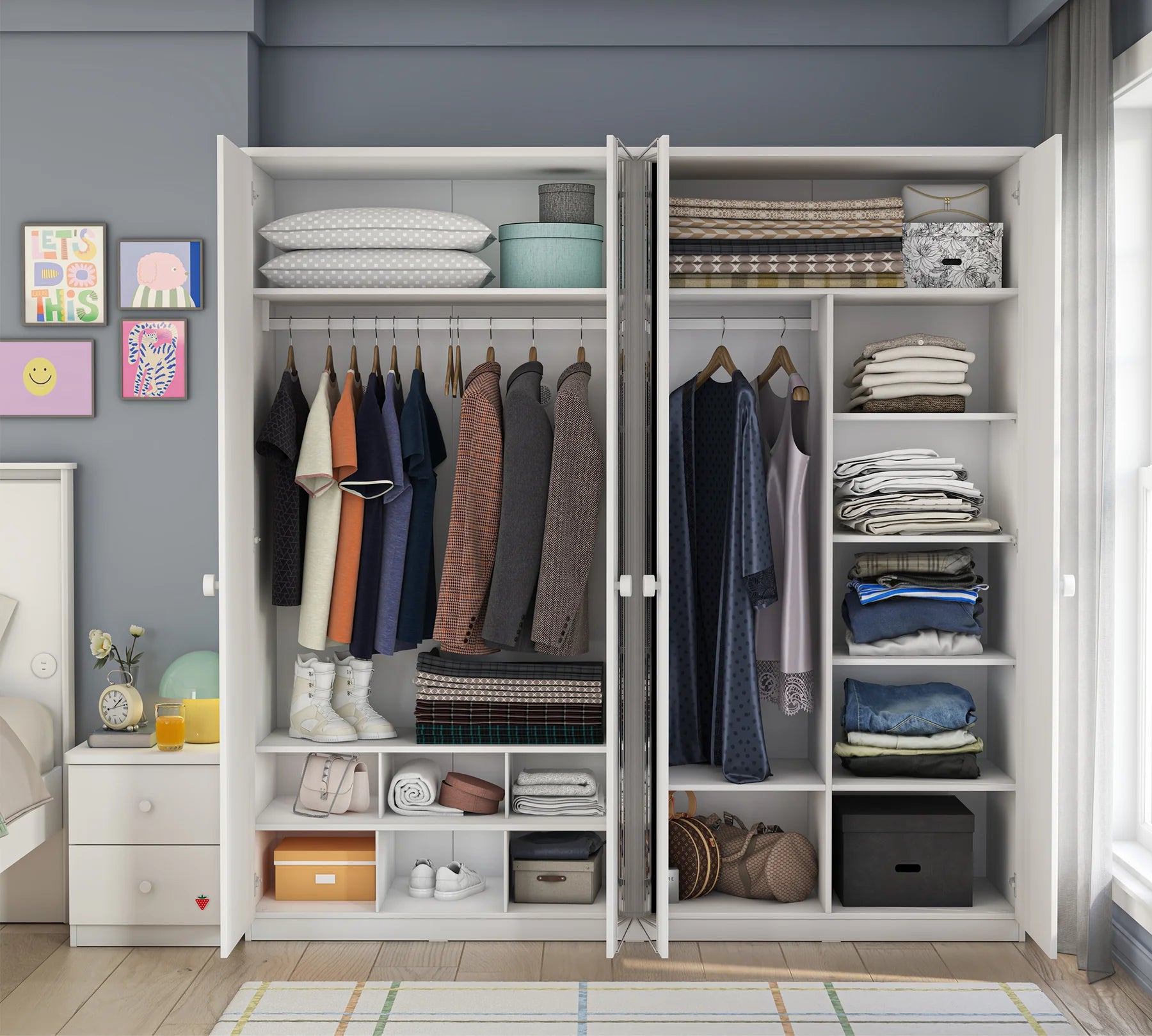 Четирикрилен гардероб «Varia White» - ширина 205см