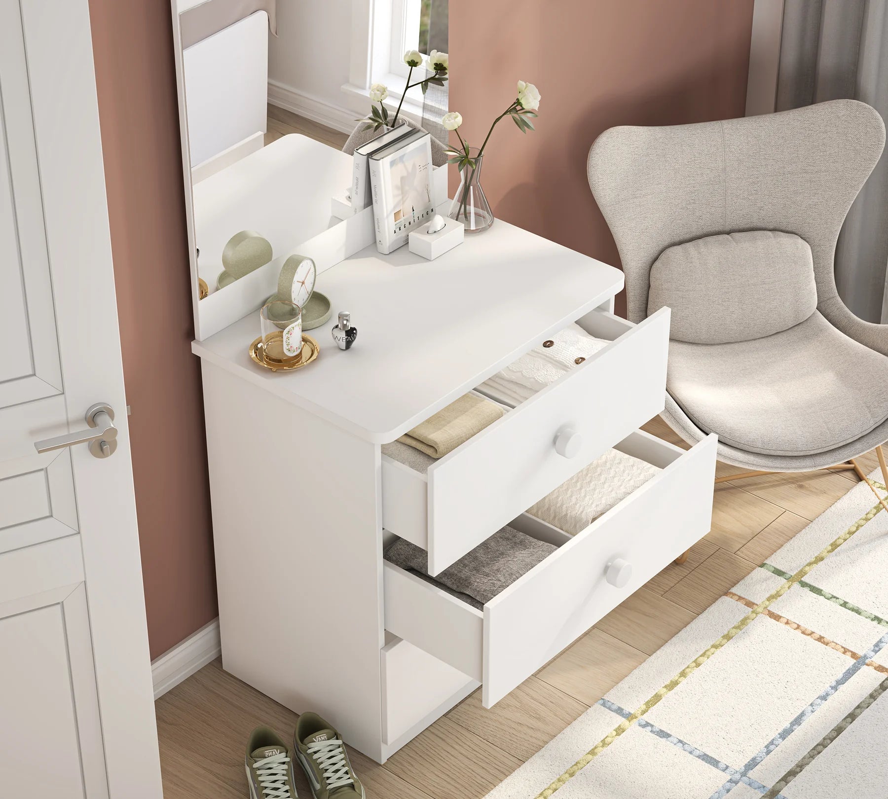 Скрин «Varia White» с три чекмеджета, размер 73х80х50см