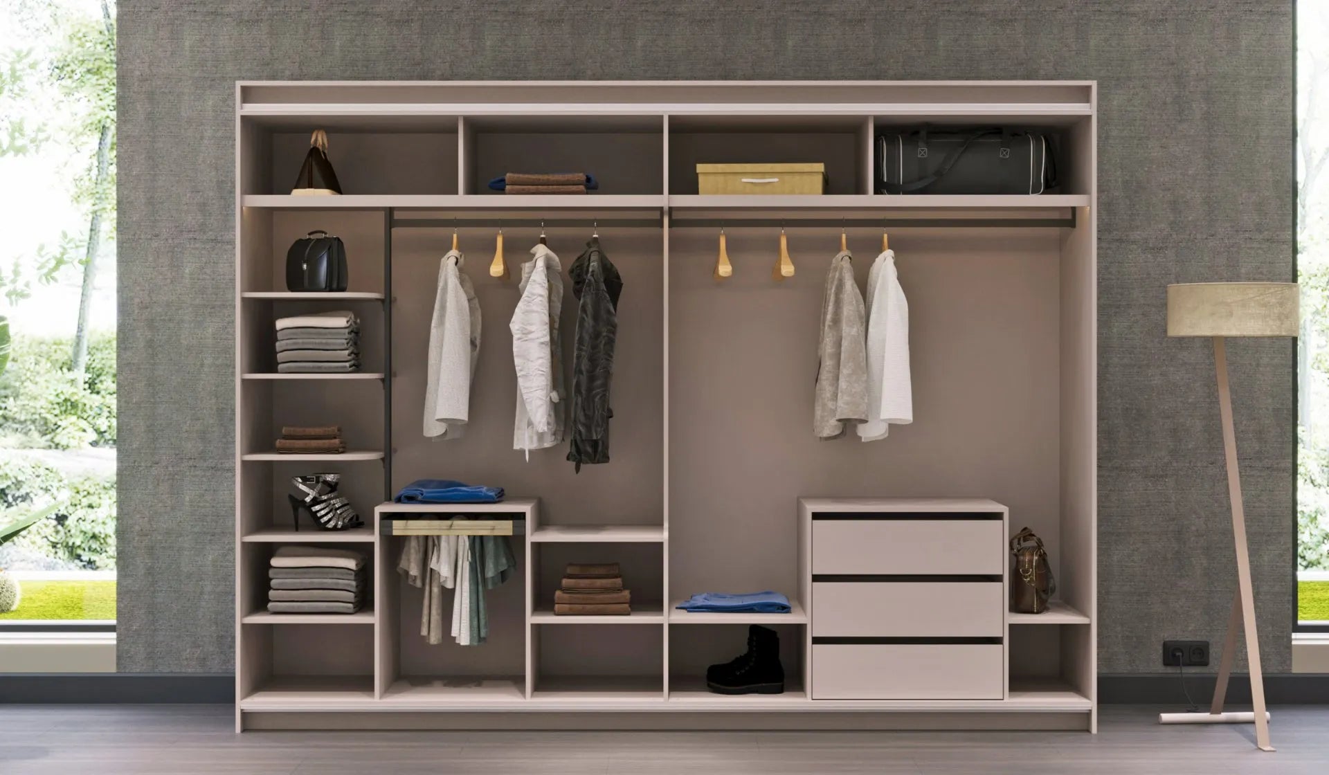 Шесткрилен гардероб «Kasmir» стъклени врати, ширина 303см