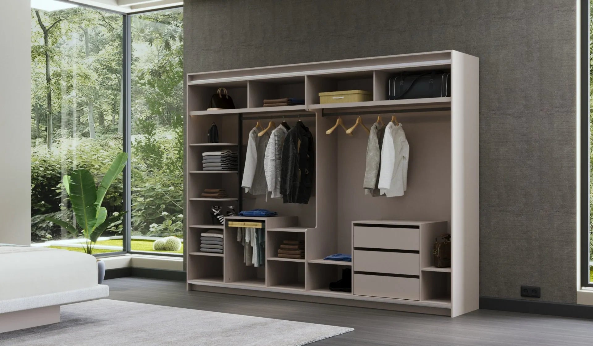 Шесткрилен гардероб «Kasmir» стъклени врати, ширина 303см