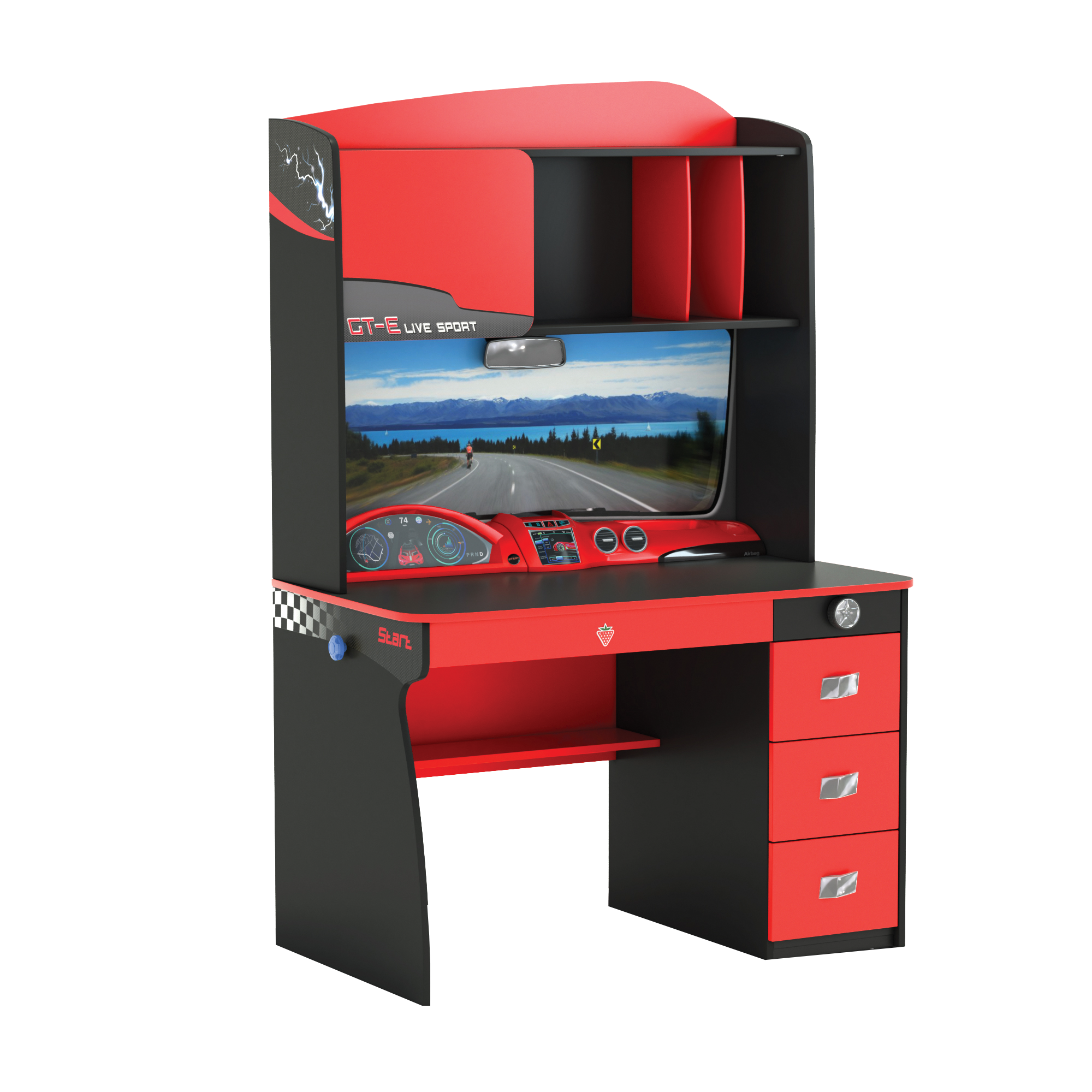 Бюро с надстройка «Champion Racer» + чекмеджета с органайзери, 3Д детайли, размери 115х174х68