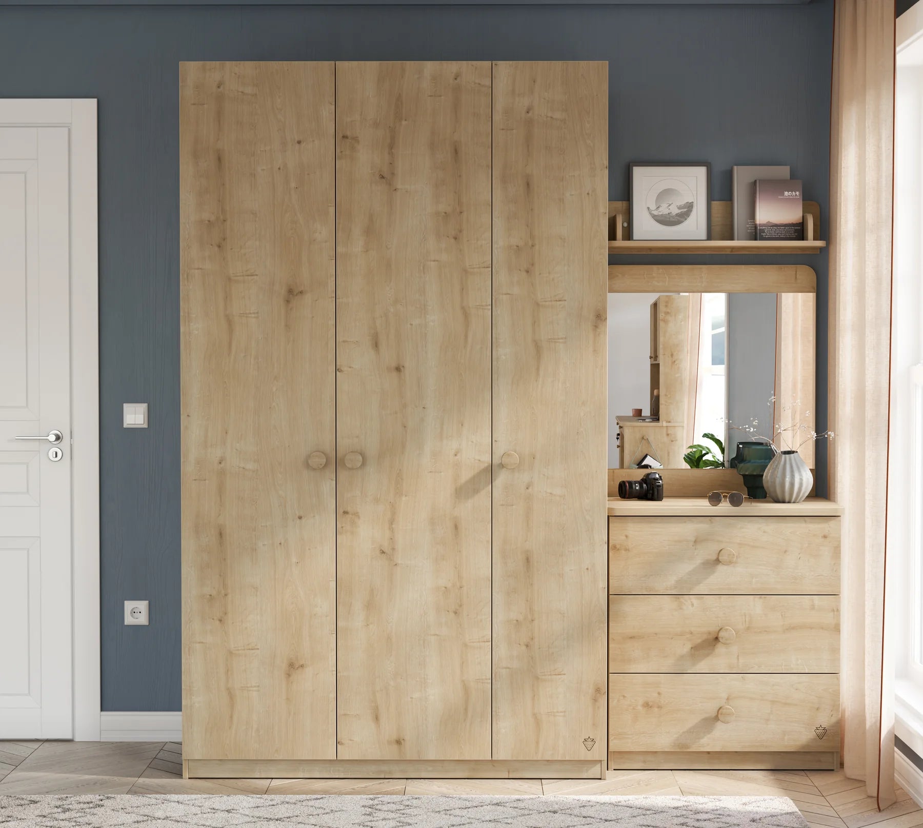 Трикрилен гардероб «Mocha» - ширина 127см