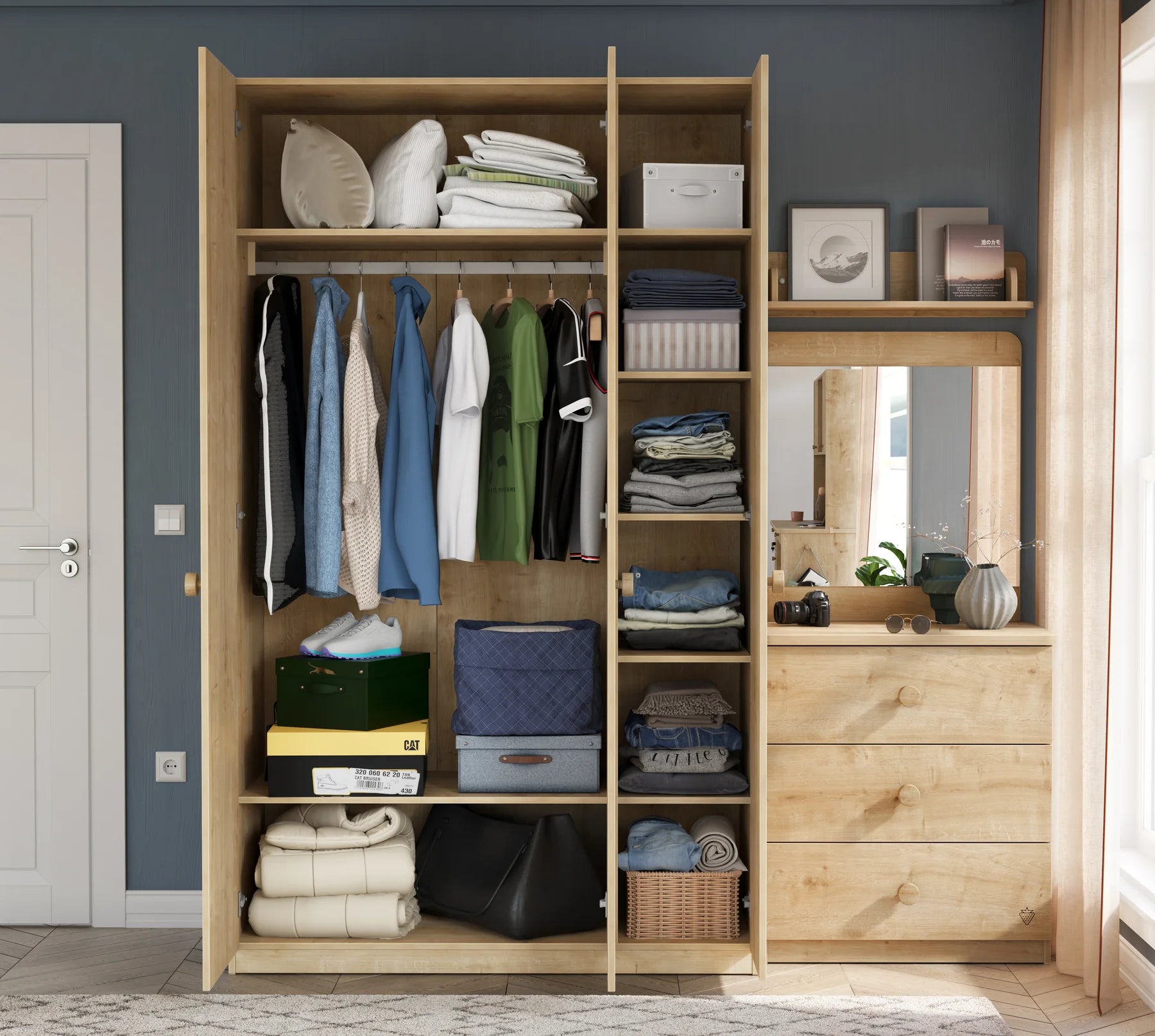 Трикрилен гардероб «Mocha» - ширина 127см