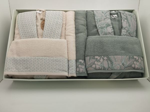 Комплект халати и хавлии «Candidum Green-Krem/Green» памук, бамбук, 6 части