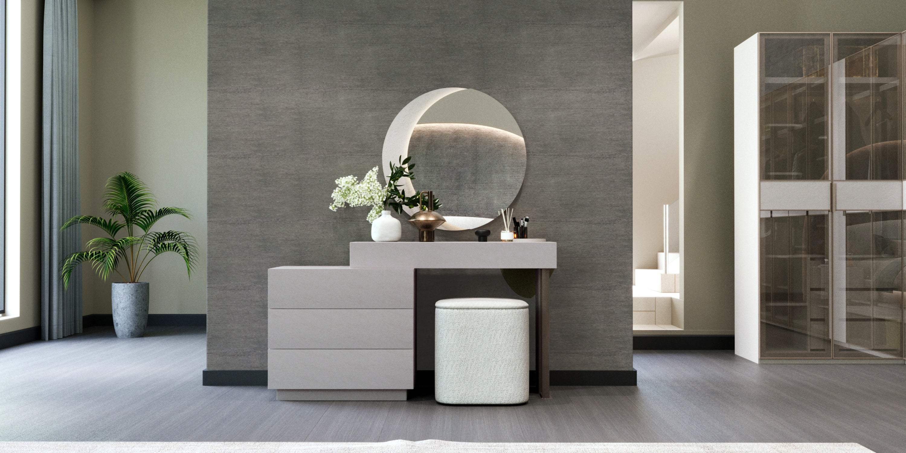 Тоалетка «Kasmir» + скрин с три чекмеджета и огледало, размер 137х86х53см