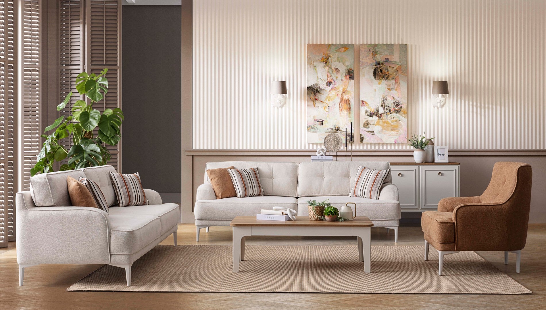 Триместен разтегателен диван «Modern country» + 2 декоративни възглавници, ширина 234см