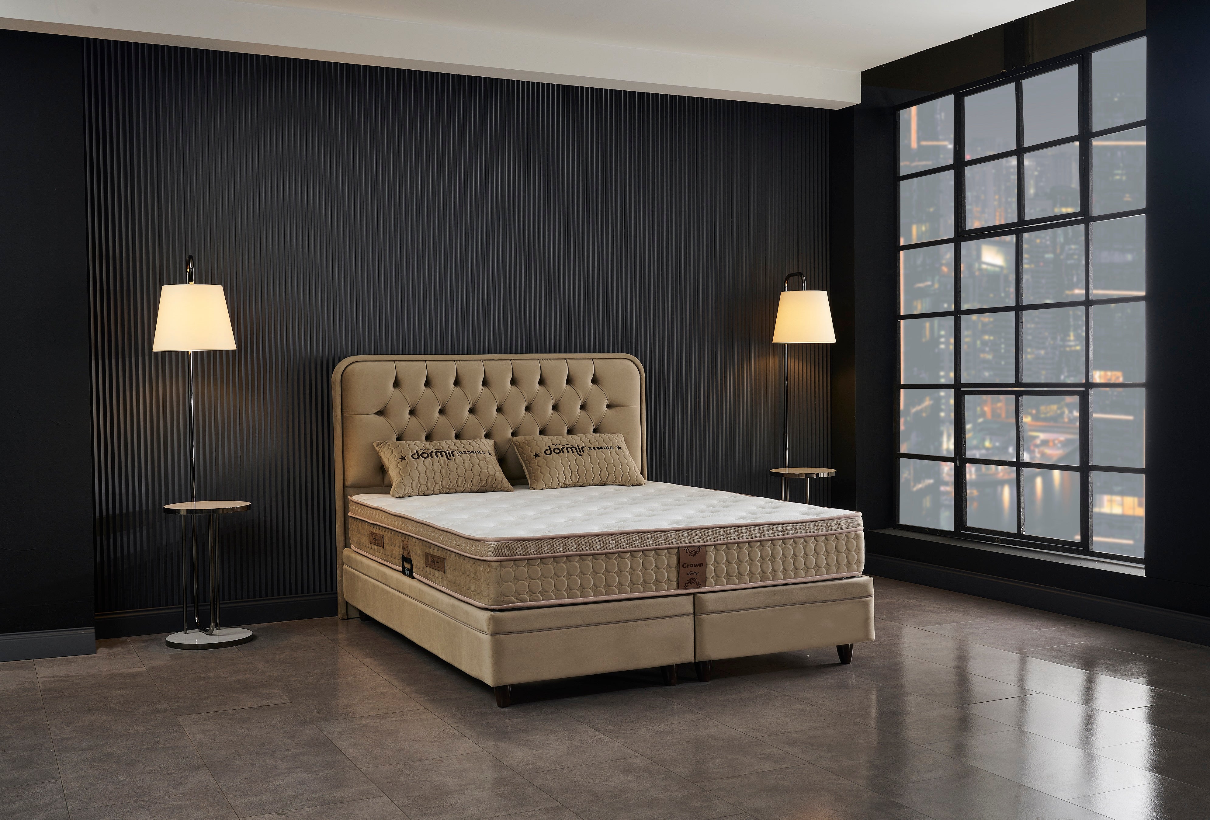 Тапицирано легло «Crown» + Матрак и табла - с място за съхранение, повдигащ механизъм, система за безшумно затваряне