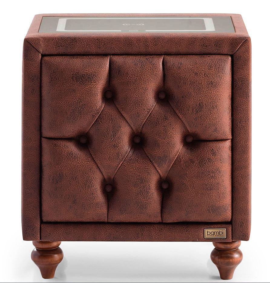 Тапицирано нощно шкафче «Comfizone» + две чекмеджета, с LED осветление, с музикална система и USB зарядна станция, размер 52х59х43см