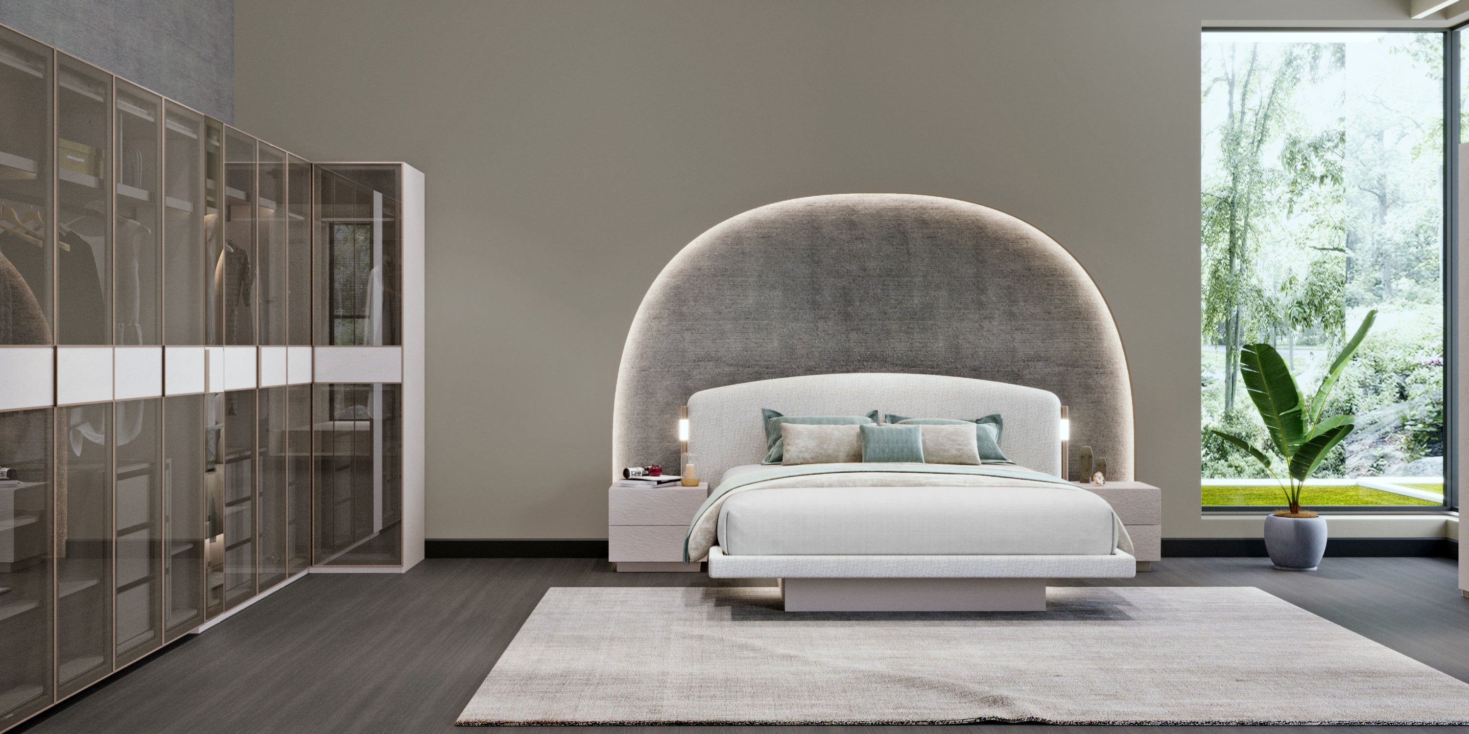 Тапицирано легло с осветление «Kasmir» с място за съхранение, повдигащ механизъм