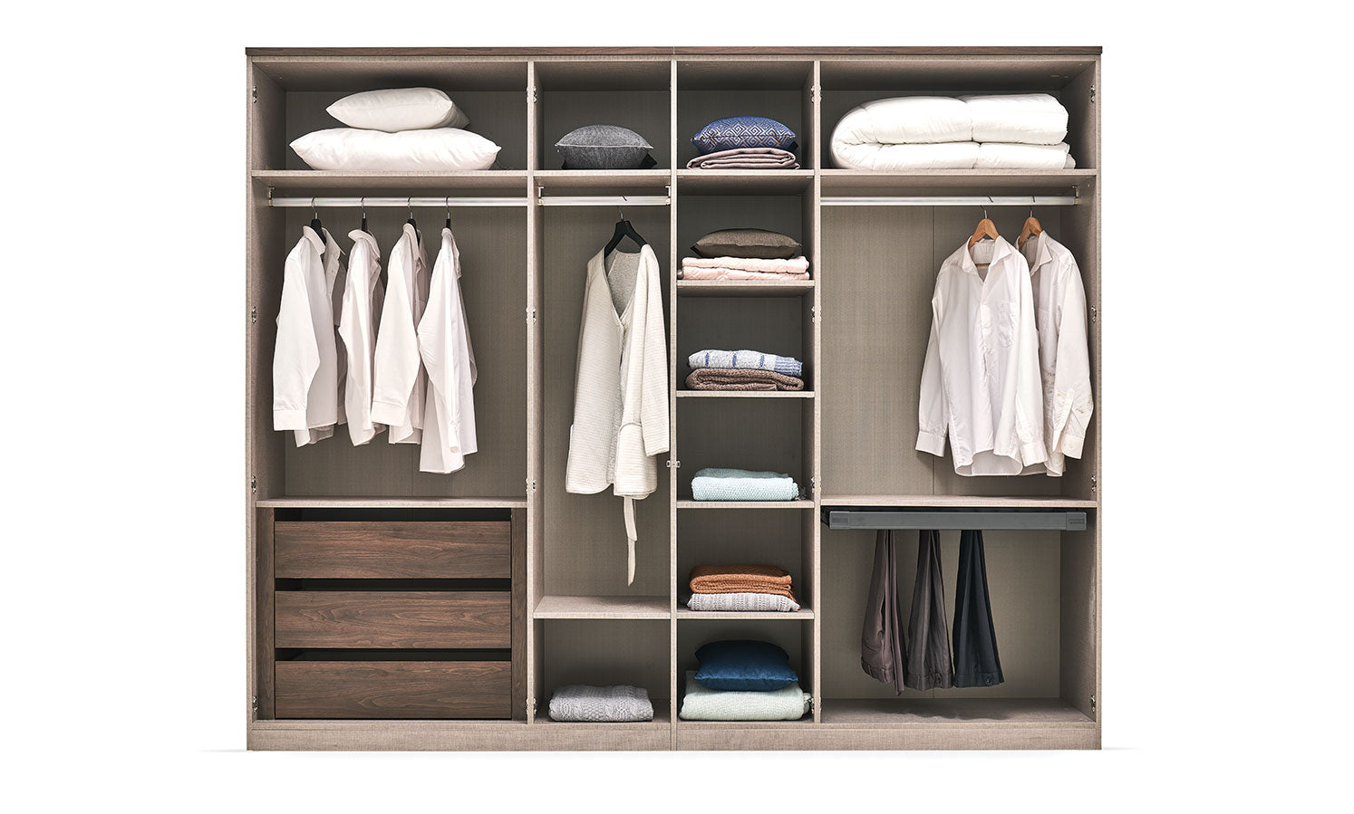 Шесткрилен гардероб «Talin» с огледална врата, чекмеджета, лост за закачалки, рафтове, ширина 272см