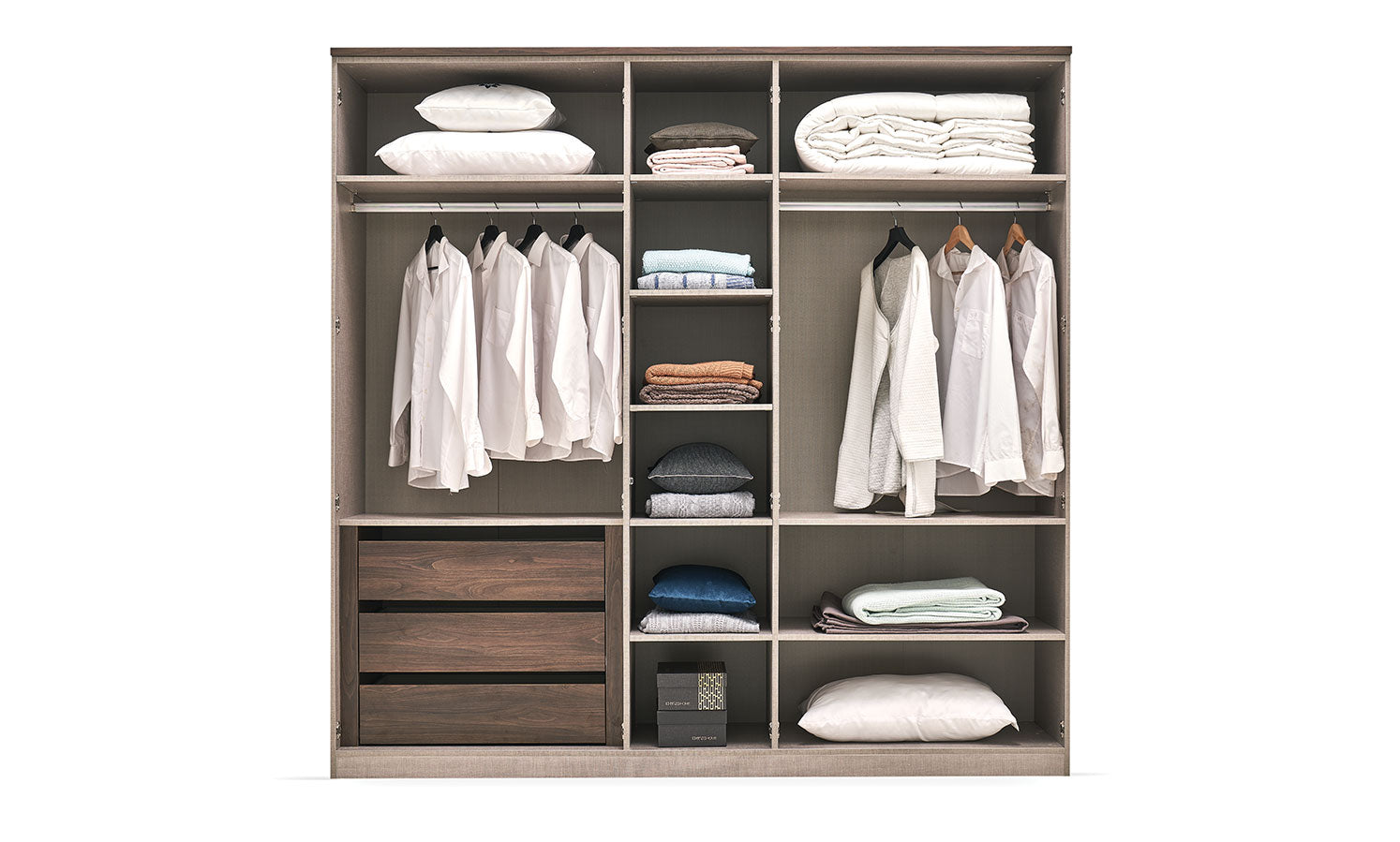 Петкрилен гардероб «Talin» с огледална врата, чекмеджета, лост за закачалки, рафтове, ширина 227см