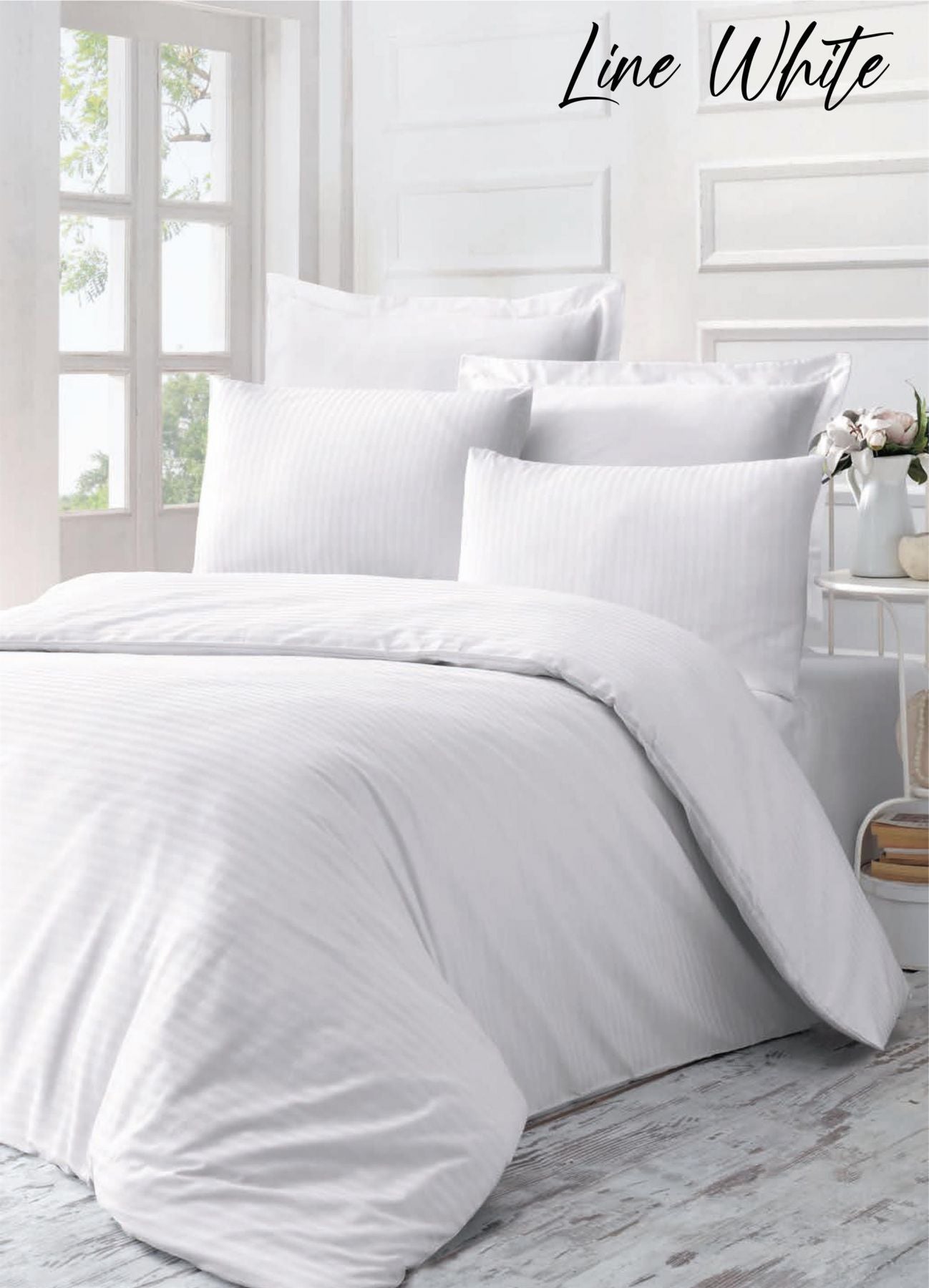 Двоен спален комплект «Line White» с два плика, 5 части, памучен сатен