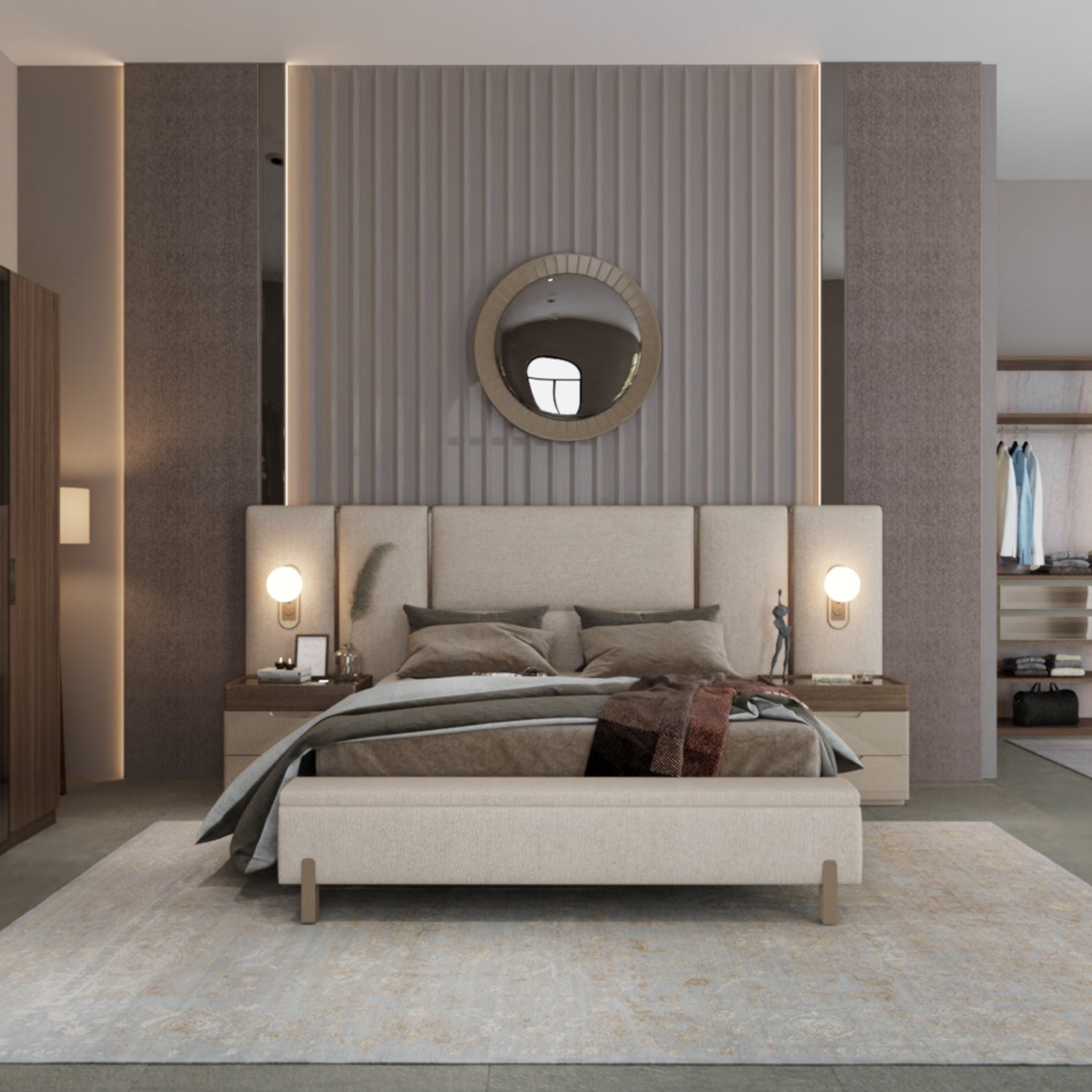 Тапицирано легло «Bagdat» + табла с осветление - с място за съхранение, повдигащ механизъм