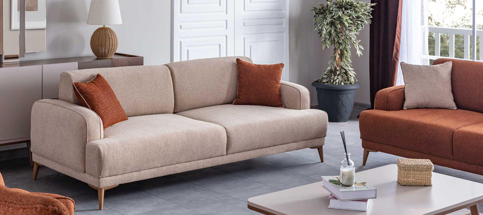 Триместен разтегателен диван «Pastel» + 2 декоративни възглавници, ширина 220см